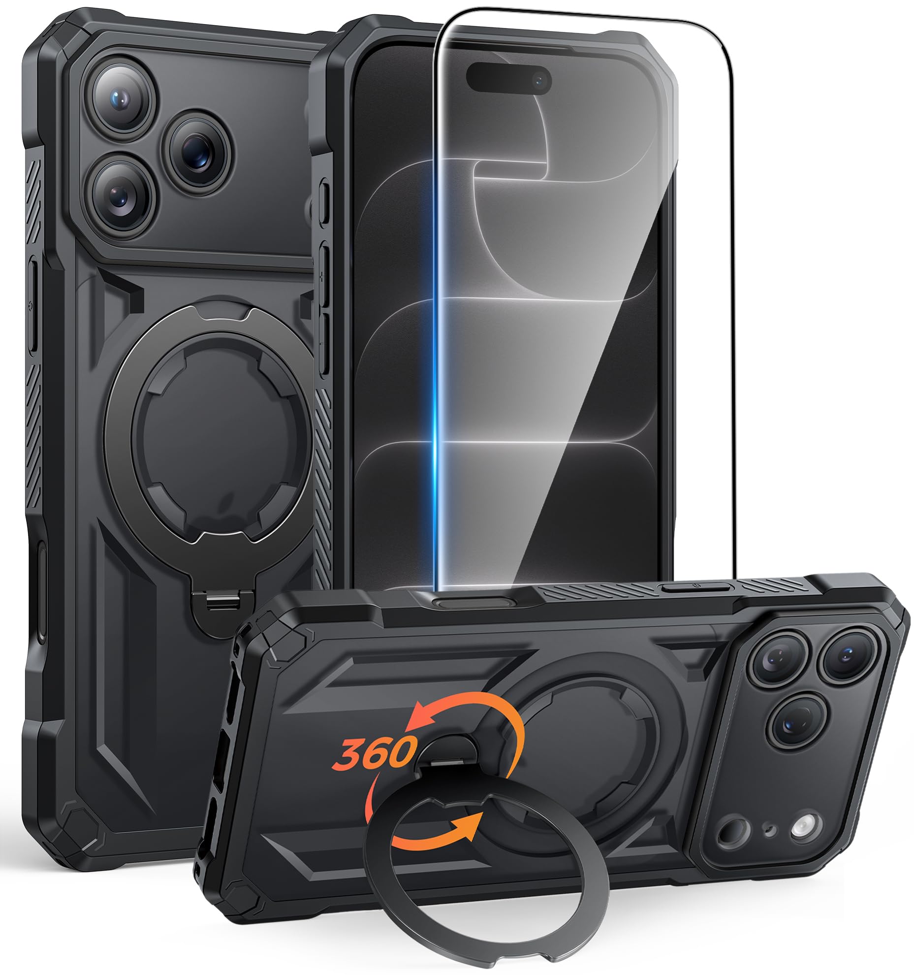 FNTCASE for iPhone 18 Pro Max/ 17 Pro Max Case with 360 Spin Magnetic Stand