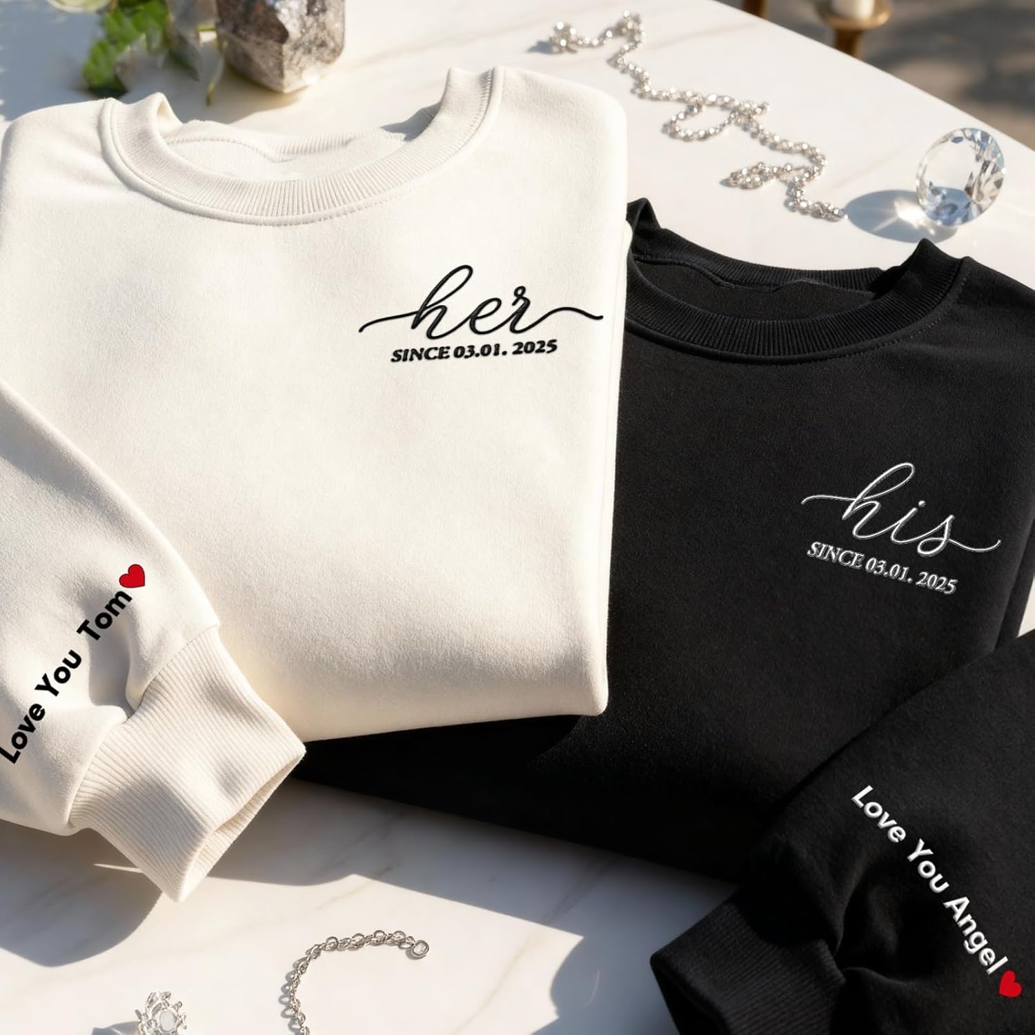 Custom Embroidered Matching Couple Hoodie & Sweatshirt, Personalized Gift for Girlfriend Boyfriend Valentines Day Birthday Christmas Anniversary - Image 4