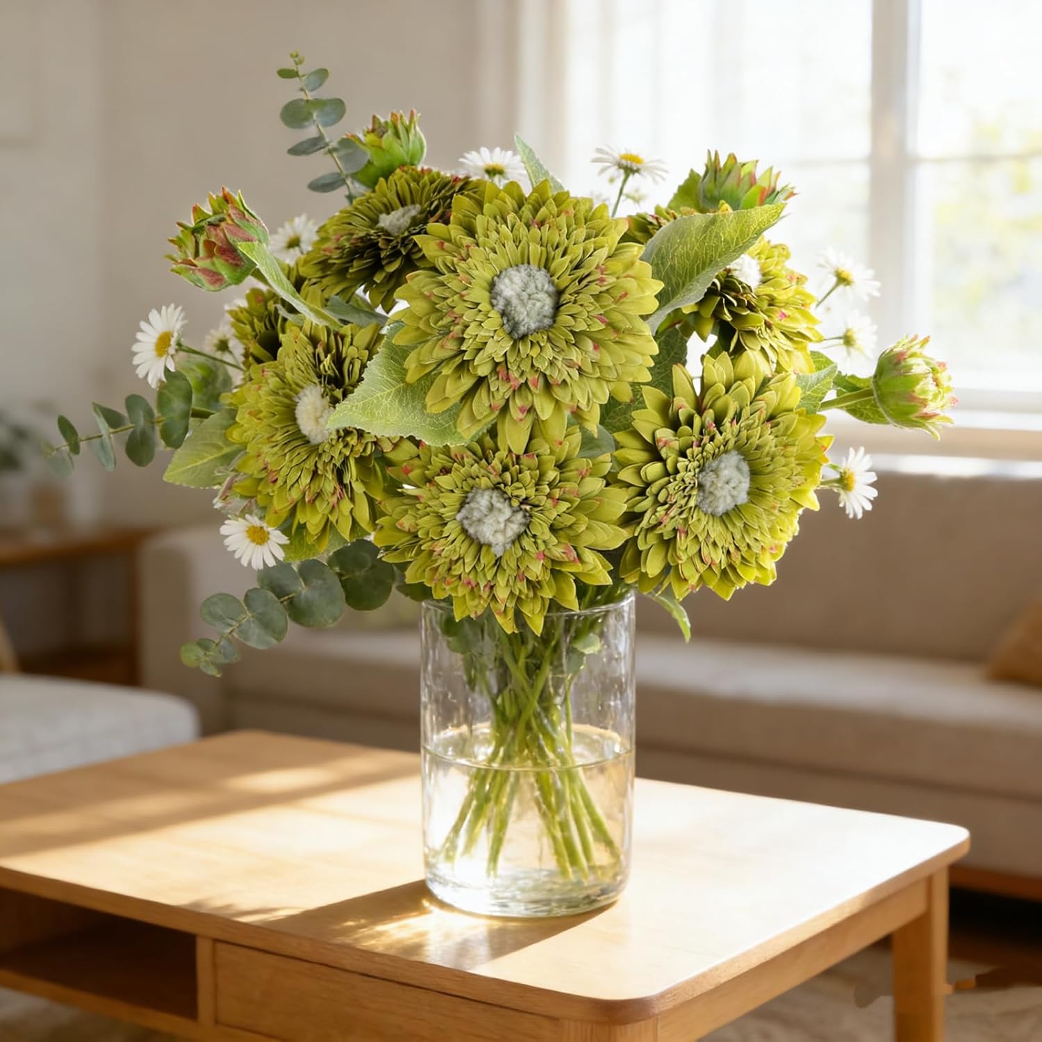 Kimura's Cabin 5Pcs Fake Sunflower Artificial Flowers Long Stems Faux Silk Sunflowers Bouquet for Wedding Arrangements Spring Garden Home Table Centerpiece Decor (Green) - Image 8