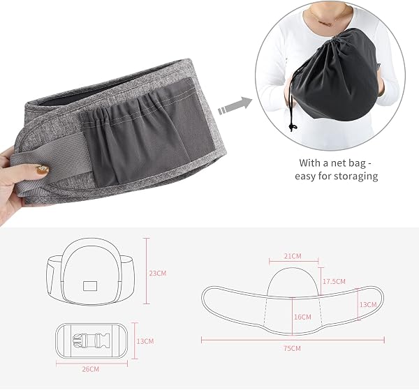 Bebamour Porte-bébé Hipseat 0-36 mois, tabouret de taille avec support dorsal léger et réglable, porte-bébé 3 en 1 siège bébé à tout-petit(New Light Grey) - 4