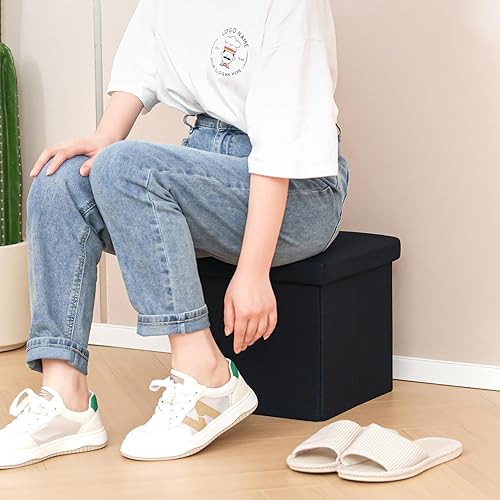 Miniatura 87 de B FSOBEIIALEO - Otomano plegable de piel sintética con almacenamiento Gris,Negro -,Negro 16.5"x12.6"x12.6",Azul,Marrón,Gris