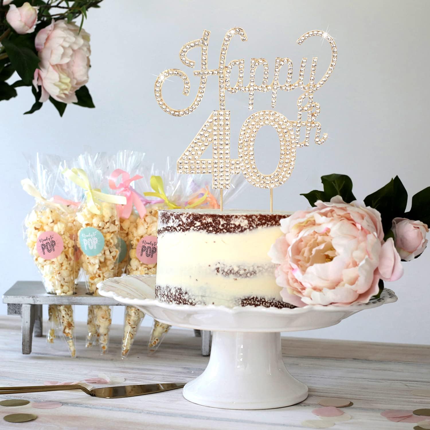 LINGTEER Happy 40th Birthday Gold Rhinestone Cake Topper - Cheers to 40th Birthday Forty Years Old Anniversary Party Cake Centerpieces Topper Decorations Gift Sign.
