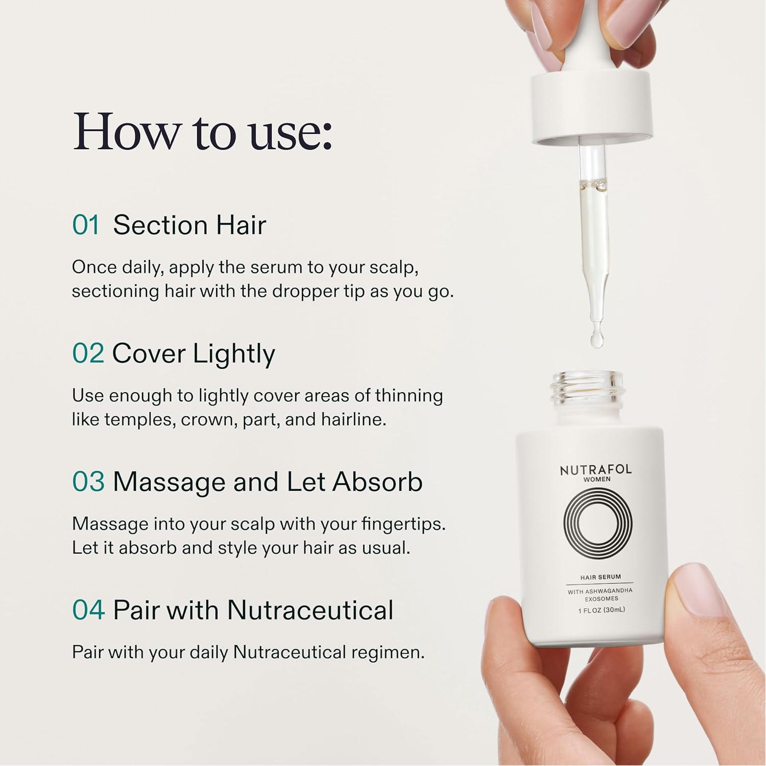 Nutrafol Women's Hair Serum, Supports Visibly Thicker and Stronger Hair, Vegan, Lightweight and Fast-Absorbing - Image 7