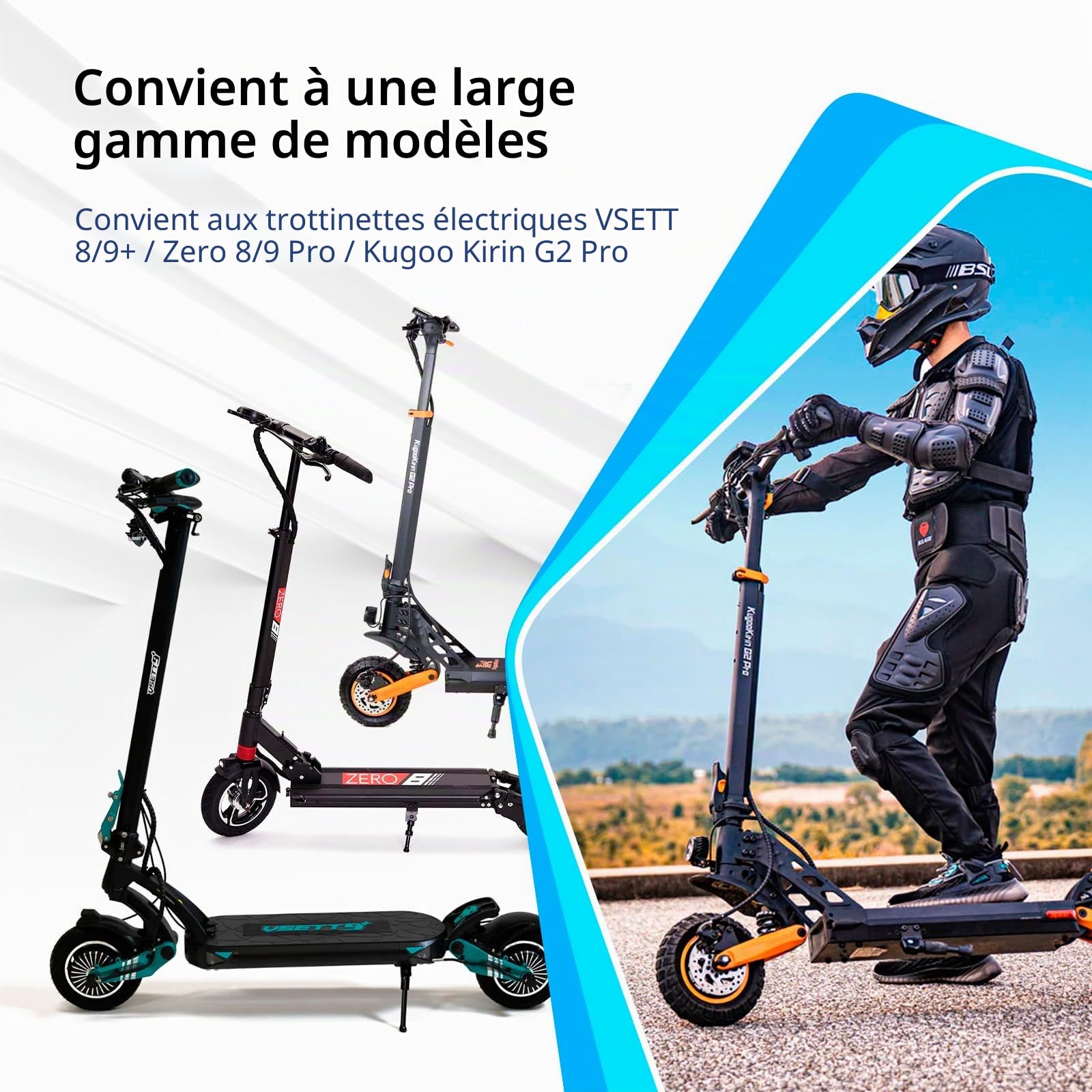 ulip 8.5x3 Pneu de roue avant et arrière de rechange pour Zero 8 Zero 9 VSETT 8 VSETT 9 PRO Kugoo X1 Kugoo Kirin G2 Pro Scooter, 8 1/2 x 3.0 Off-Road Pneu Complet (2 Pièces)