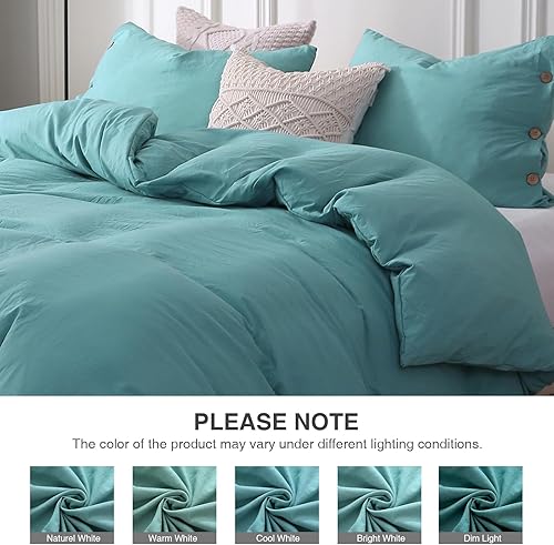 Miniatura 5 de APSMILE Juego de funda de edredón color turquesa polvoriento, tamaño King, 3 piezas con 1 funda de edredón de 106 x 90 pulgadas y 2 fundas de