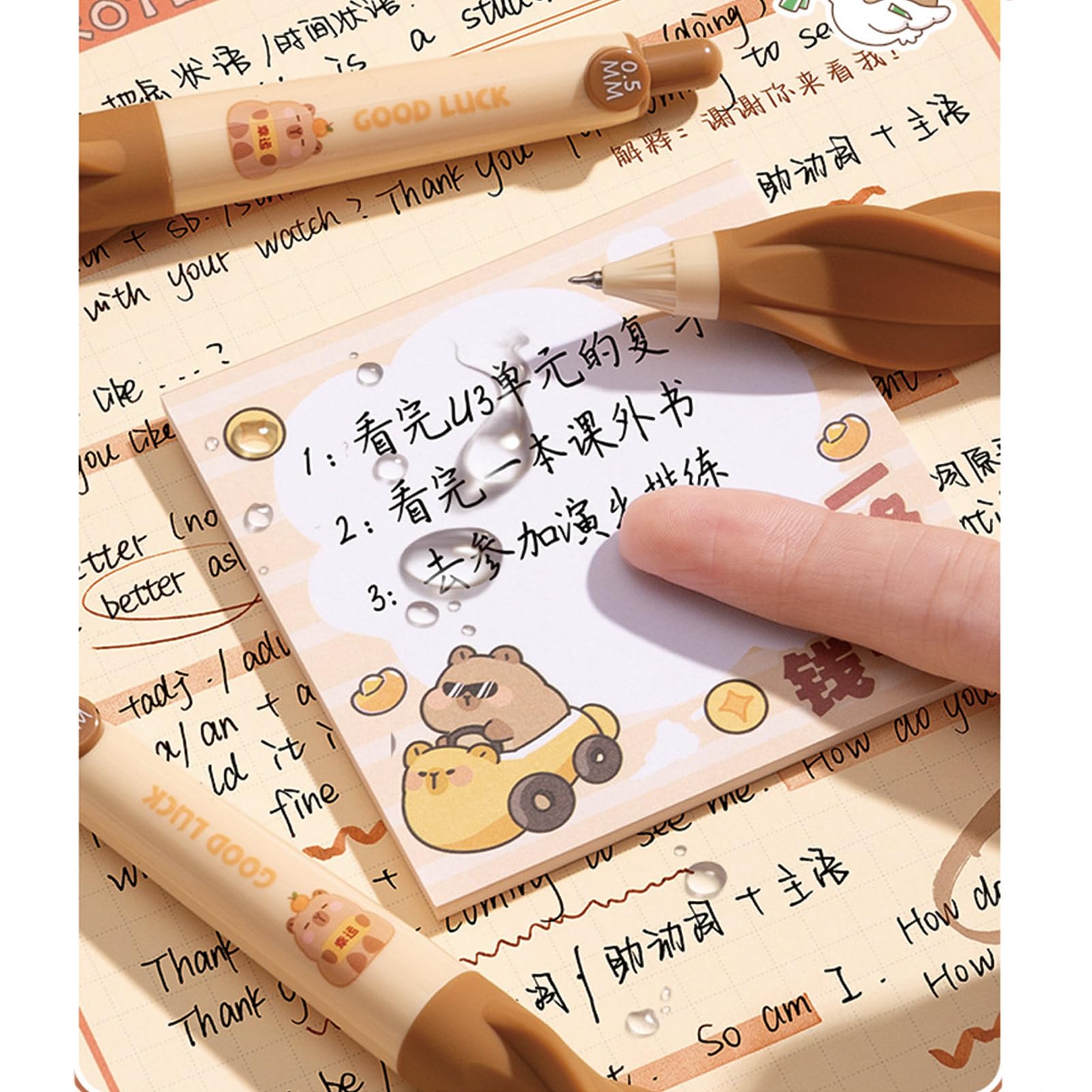 3 Pcs Cute Gel Pens Capybara Retractable Pens Cartoon Soft Grip Pen 0 5mm Fine Point Black Ink — view 7