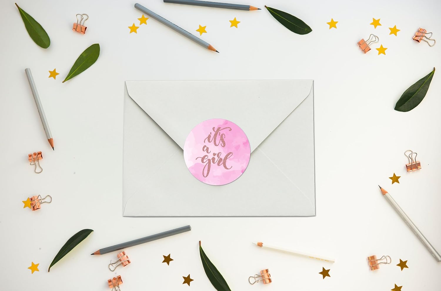 40 Its a Girl Modern Baby Shower Pink Background Stickers, 2 Inch Big Round Glossy Labels for Baby Shower Or Sprinkle Party, Adorable Stickers, Decorations for New Moms to Be, Wrappers. Made in USA - Image 3