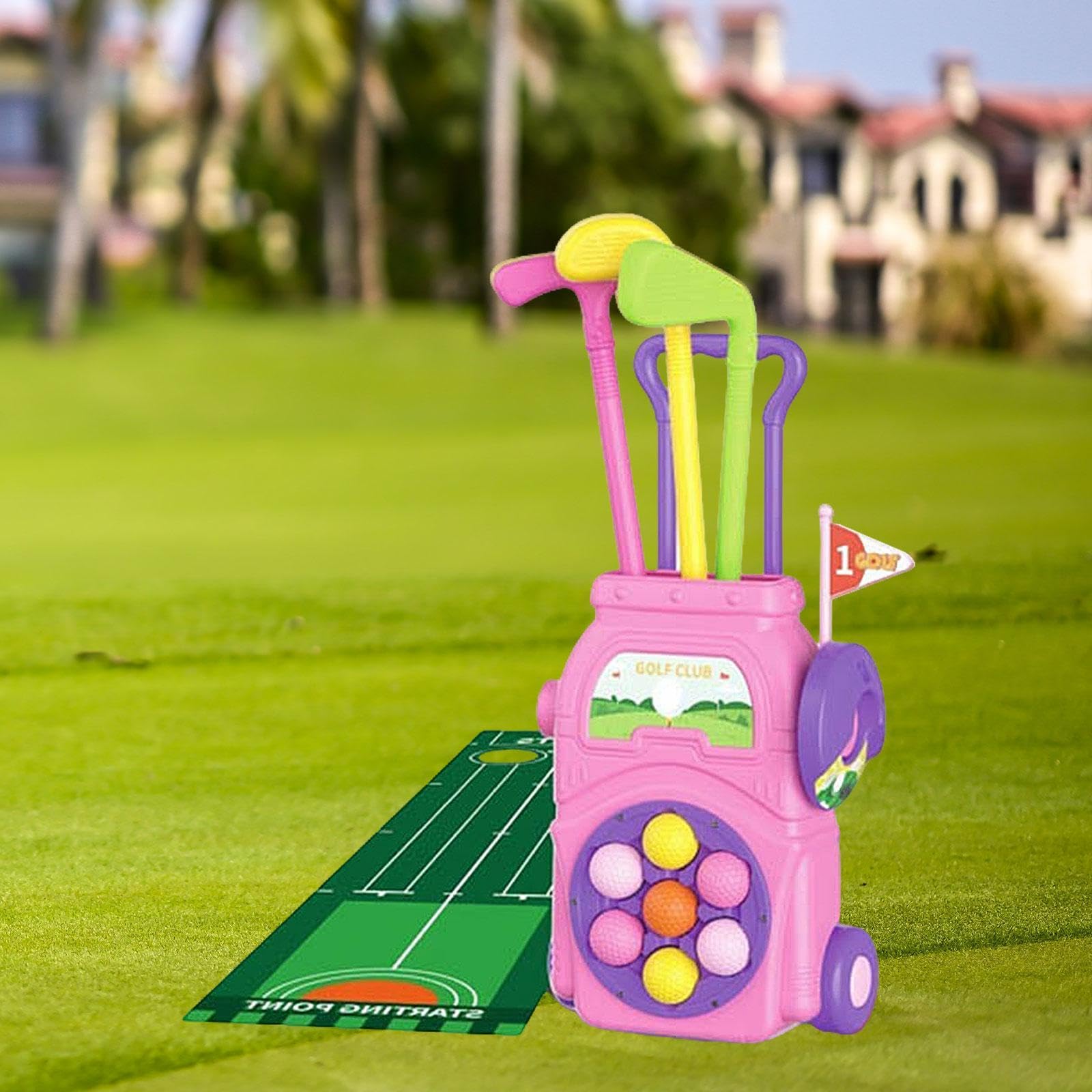 Set di Giocattoli da Golf per Bambini, Sport all'Aria Aperta, Coordinazione Occhio-Mano, Set di Giocattoli da Golf per I più Piccoli, Rosa