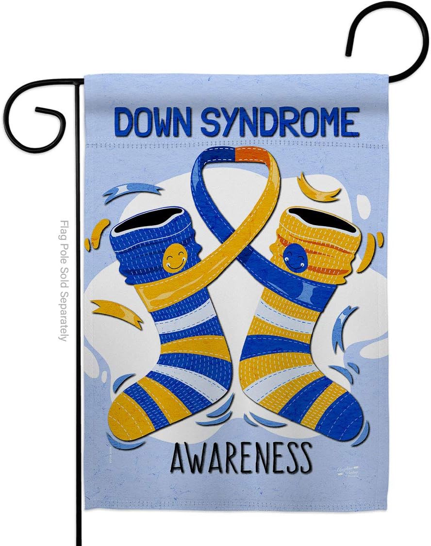 Awareness Down Syndrome Burlap Garden Flag Set Wood Dowel Support Inspirational Survivor Ribbon Prevention Cancer Autism Breast BLM Small Gift Yard House Banner Double-Sided Made In USA 13 X 18.5