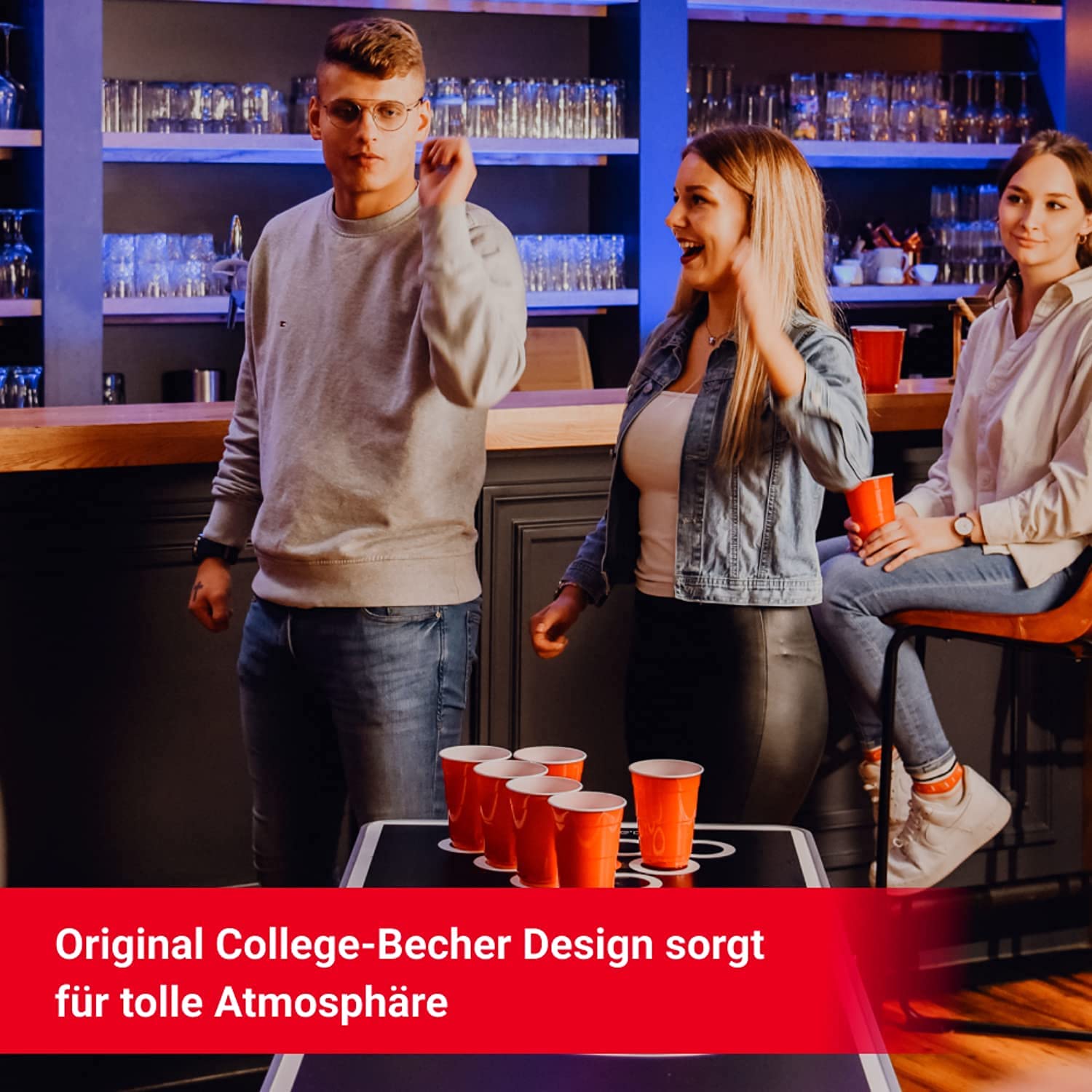 BOPS® Set di 50 + 5 bicchieri da birra Premium | 25 bicchieri rossi + 25 blu riutilizzabili + 5 palline | 473 ml Beerpong Cups