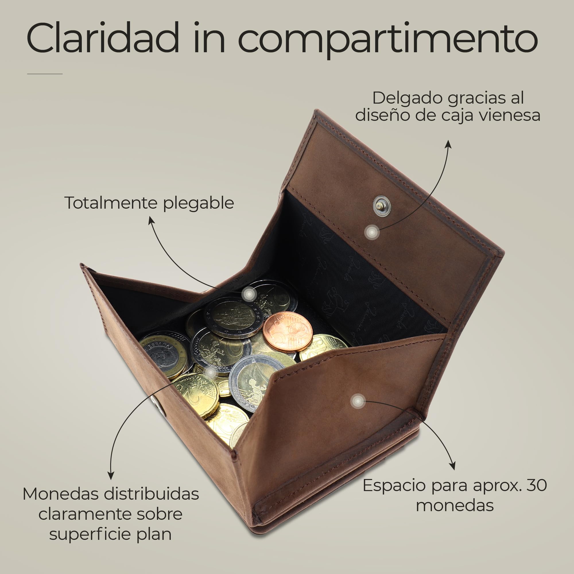 Jaimie Jacobs Flap Boy XL Magic Wallet con Bolsillo Monedero Cartera con protección RFID y Espacio para 13 Tarjetas (Cuero de búfalo marrón Oscuro)