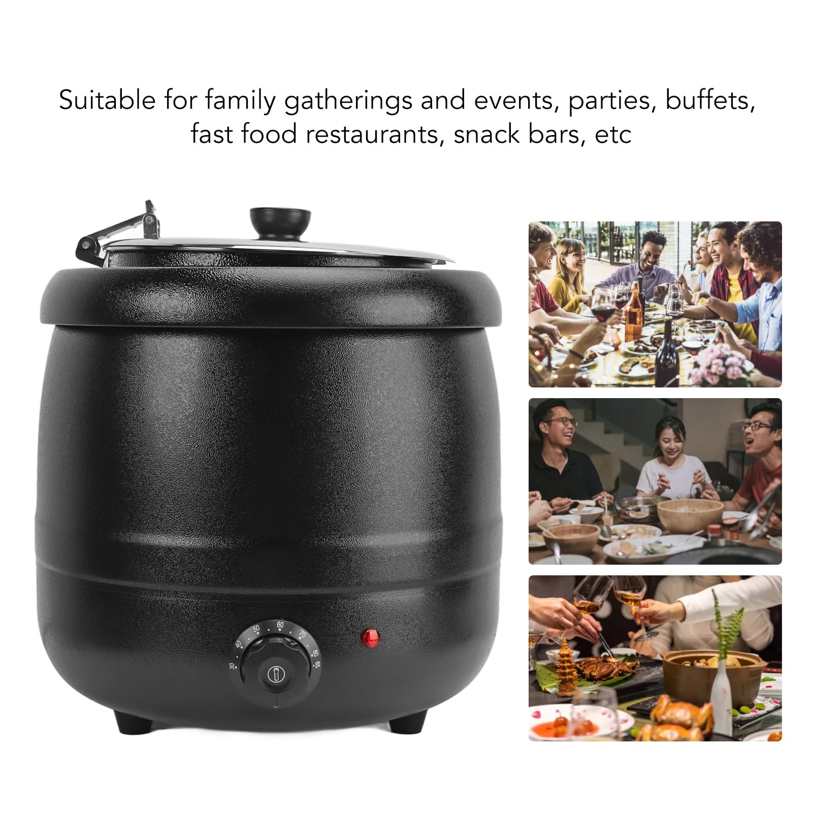Termo Eléctrico de 10 L, Hervidor de Sopa de 400 W con Revestimiento de Acero Inoxidable Desmontable, Olla con Aislamiento Térmico, Calentador de Sopa, para Fiestas, Catering