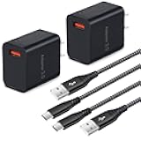 Besgoods USB Fast Charging Block 3.0 with Type C Cable 6ft, Android Phone Charger USB C Braided Cord Compatible with Samsung Galaxy S24 S23 Ultra S22 S21 S20 S10 S9 S8 A03s A53 A14 iPhone 16/15-2Pack