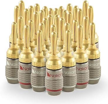 Nakamichi FanLock Excel Series 24k Gold Plated Banana Plugs 10 AWG - 18 AWG Gauge Size 4mm for Speakers Amplifier Hi-Fi Stereo Home Theatre Radio Audio Wire Cable Quick Connector, 36 Pcs 18-Pairs