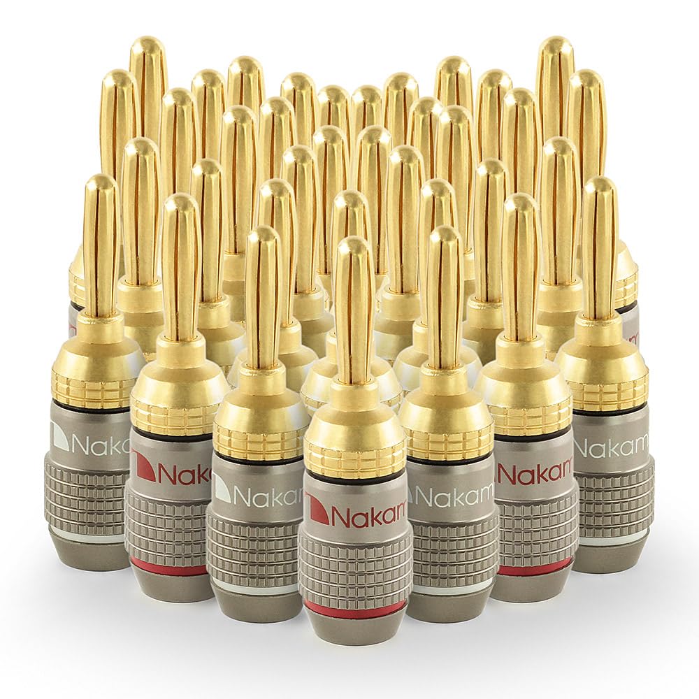 Nakamichi (36 Pcs (18-Pairs)) Fanlock Excel Series 24K Gold Plated Banana Plug 10 - 18 Awg Gauge Size 4Mm For Speakers Amplifier Hi-Fi Stereo Audio Ca