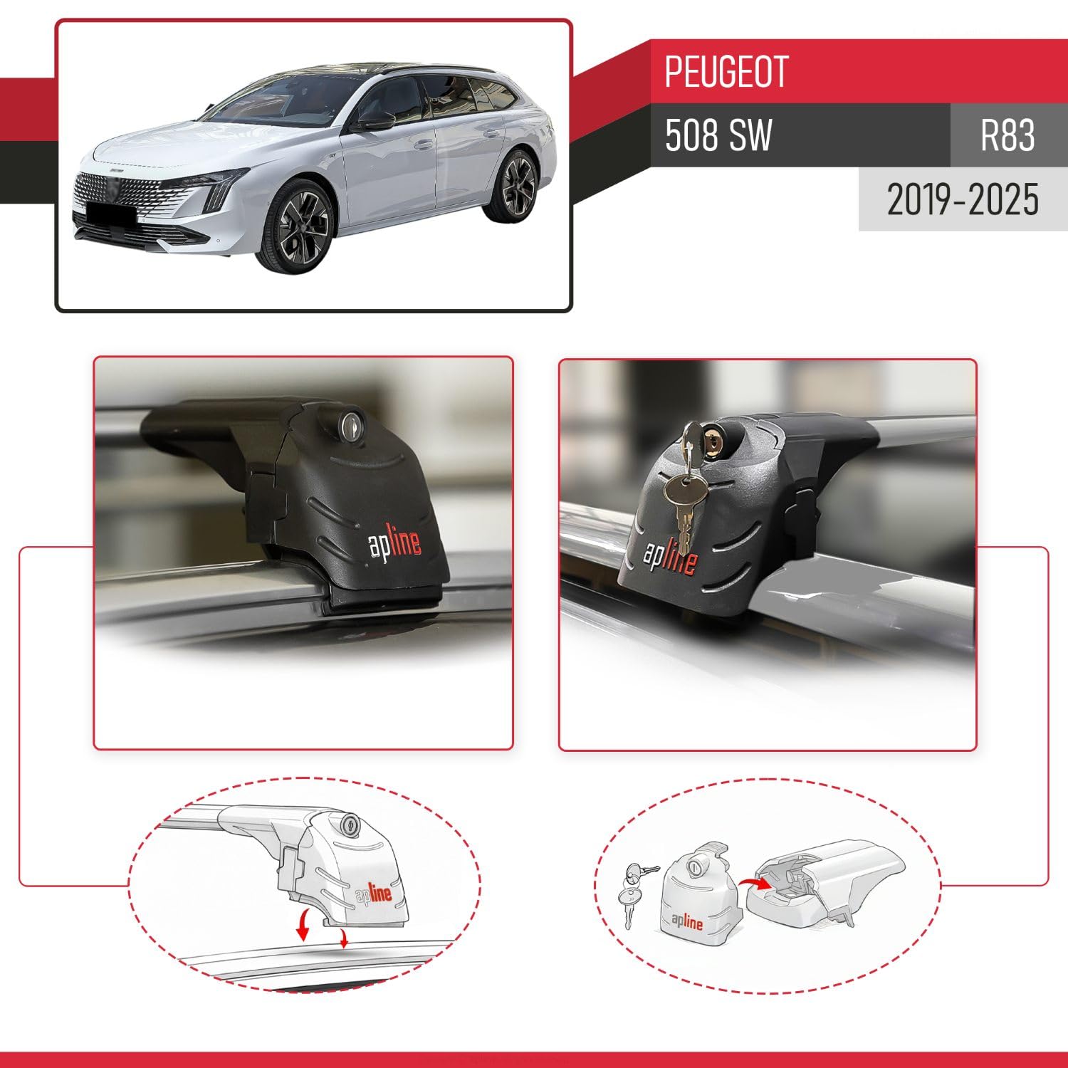 Compatible avec Peugeot 508 SW 2019-2025 ACE-2 Barres de Toit Railing Porte-Bagages de Voiture Gris Aluminium 2 Barres