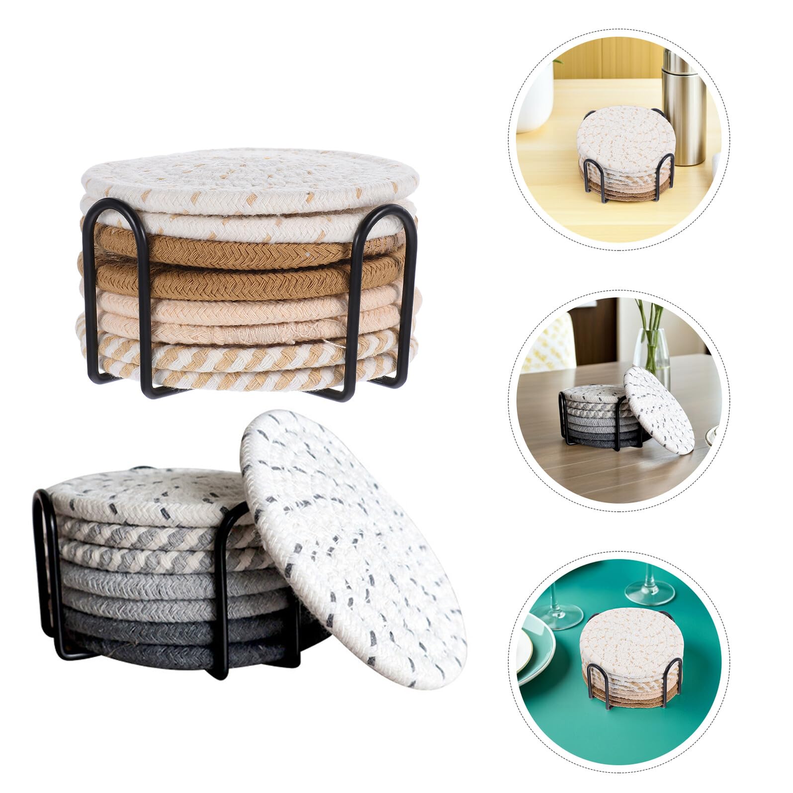 SHINEOFI Posavasos Absorbentes de Algodón Soporte 11 CM 8 Piezas Juego Minimalista para Bebidas y Café Manteles Individuales Tejidos a Mano para Mesa Protección contra Reutilizable
