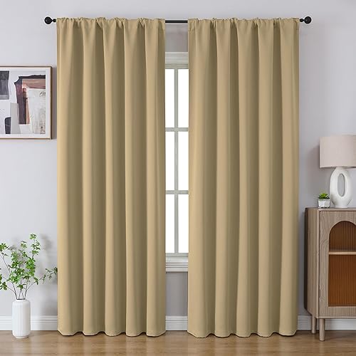 CUCRAF Beige Blackout Curtains 84 Inches, Thermal Insulated Noise Reducing Rod P
