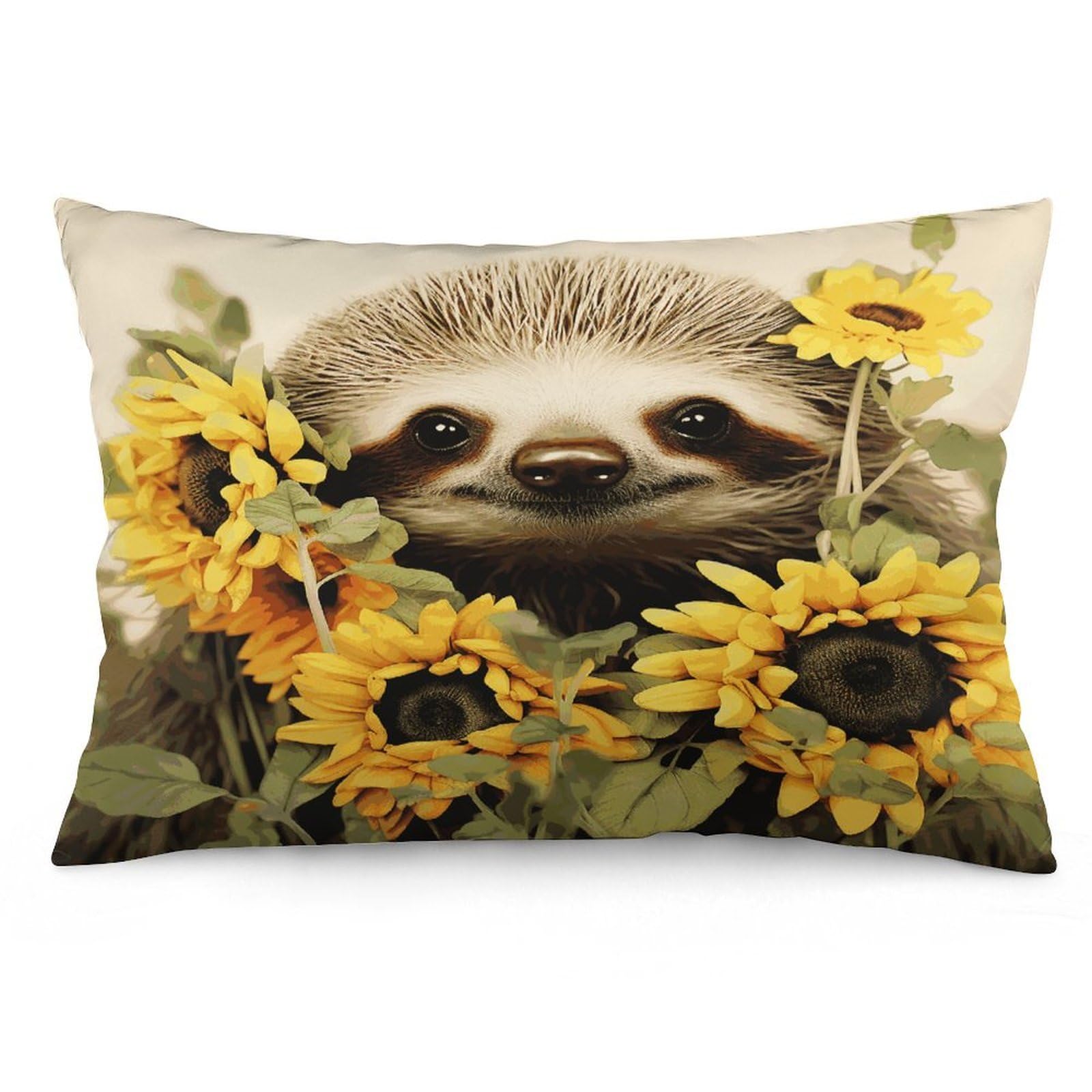 Sloth Sunflower Throw Pillow Covers with Silent Zipper Polyester Pillow Protectors Removable Pillow Cases Soft Pillowcase Cozy Pillow Sham Cushion Cover for Sofa Car Bed 12 "x20