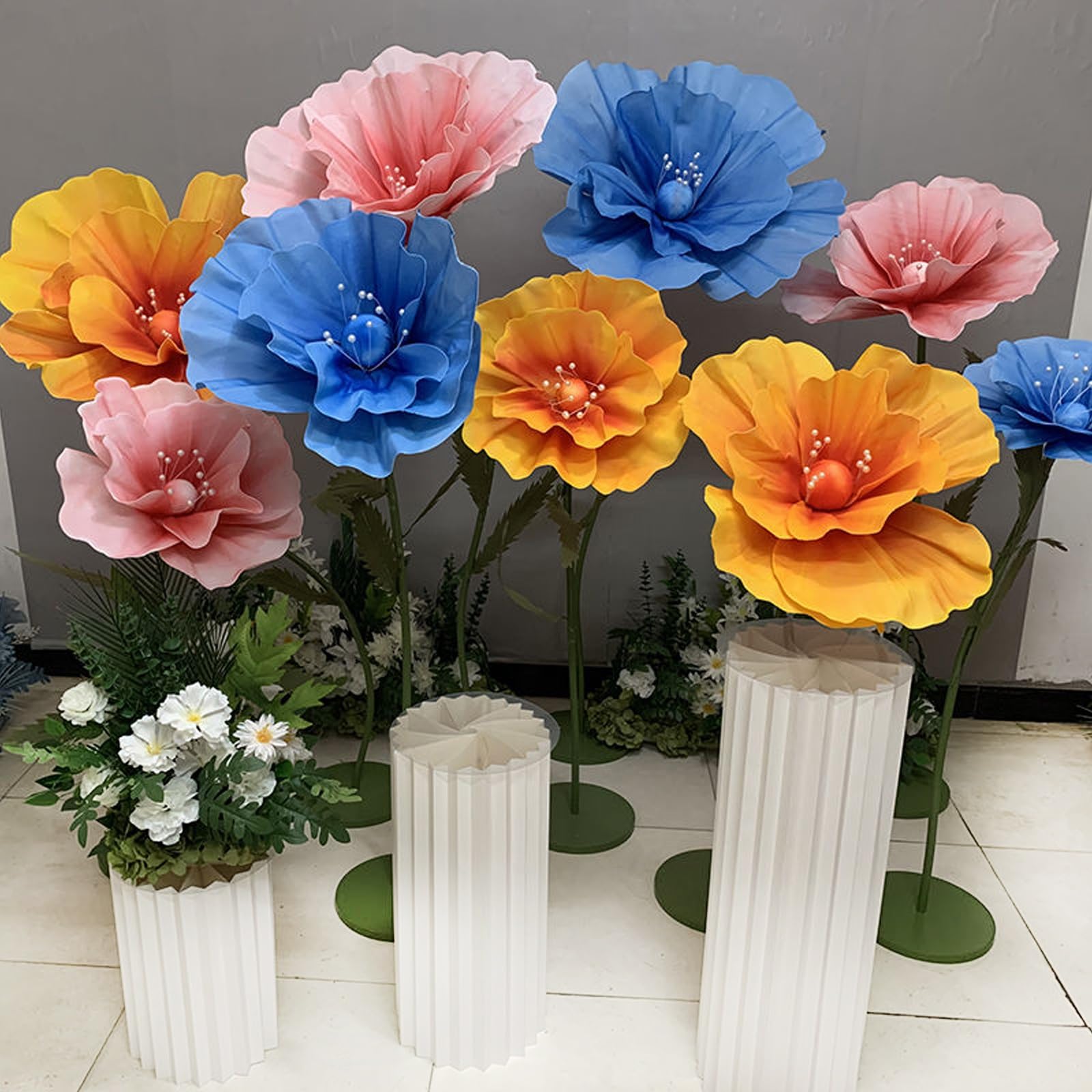 Decorazioni Floreali Giganti,Fiori Decorativi Serigrafati con Base per Feste di Compleanno Giardini Uffici Case Matrimoni Lauree Feste Vetrine di Negozi(Pinks)