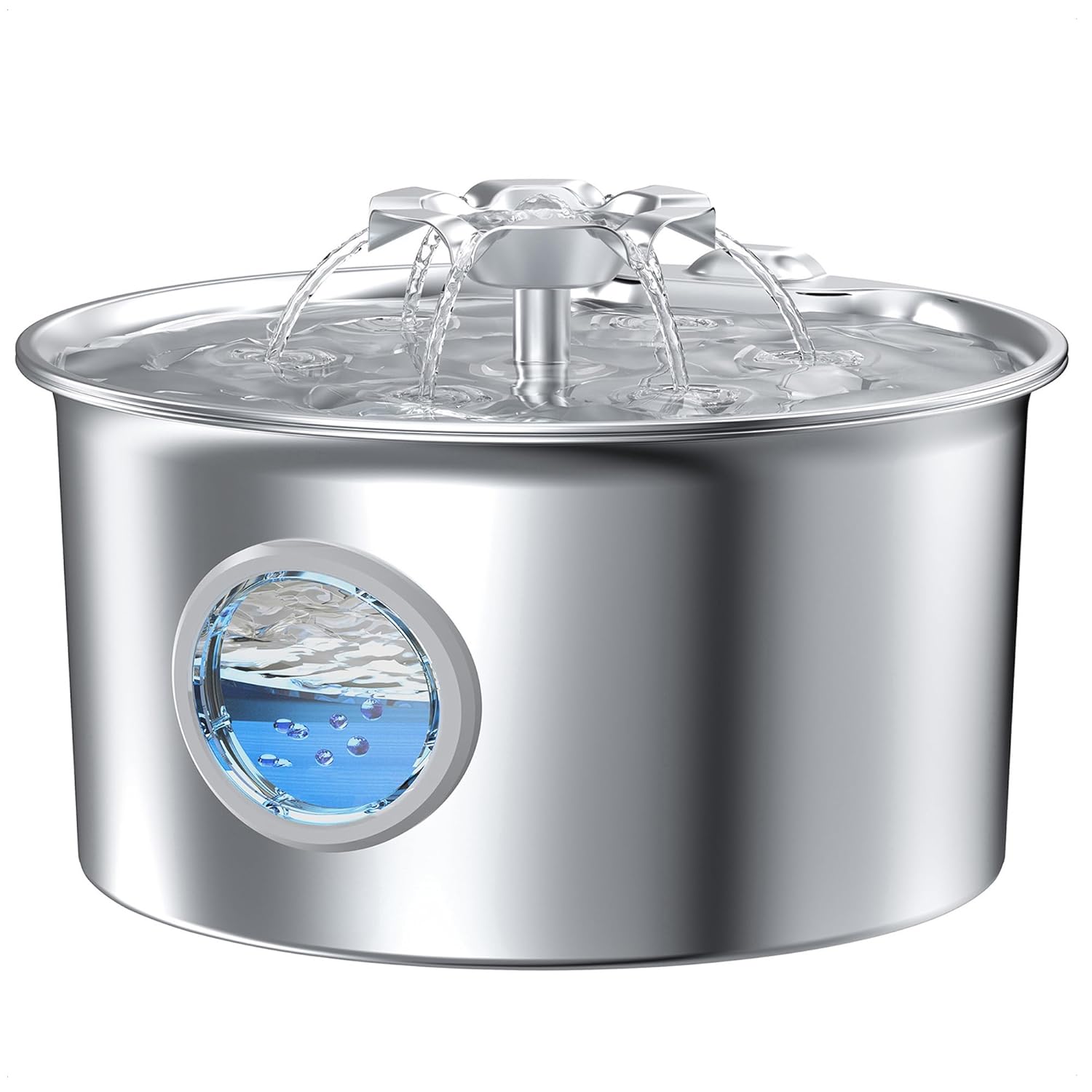 Stainless Steel Cat Water Fountain: 88oz/2.6L Ultra Quiet Pet Fountain with Flower Kitty Spout & LED Blue Light Water Dispenser with Water Level Window for Cats/Dogs Indoor...
