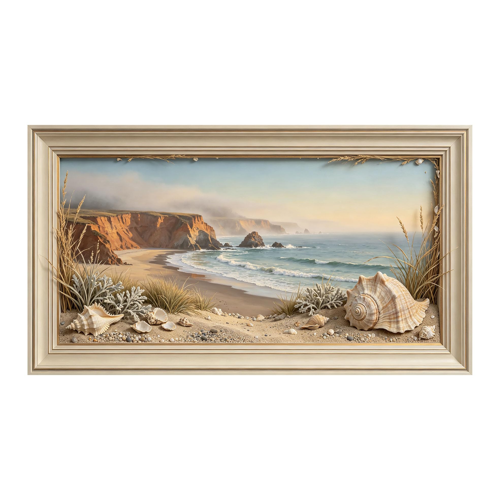 Yzpallescene 3D Framed Wall Art 50cm×100cm Coastal Seascape Marine Beach Panoramic Realistic Large Size SelfAdhesive Removable Wall Decor Prints Artwork for Living Room Bedroom Office