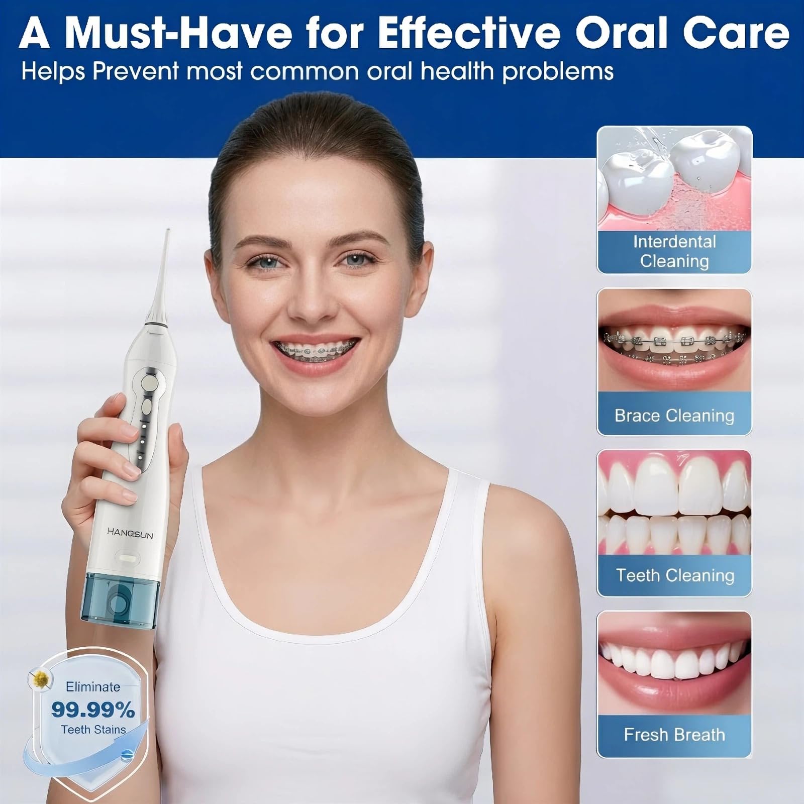 Portable Hangsun Munddusche Kabellos Wasser Flosser für Zähne Tragbar Oral Irrigator Elektrische Zahnreiniger HOC700 mit 3 Modi IPX7 Wasserdicht und USB Wiederaufladbarer für Reise und Homful…
