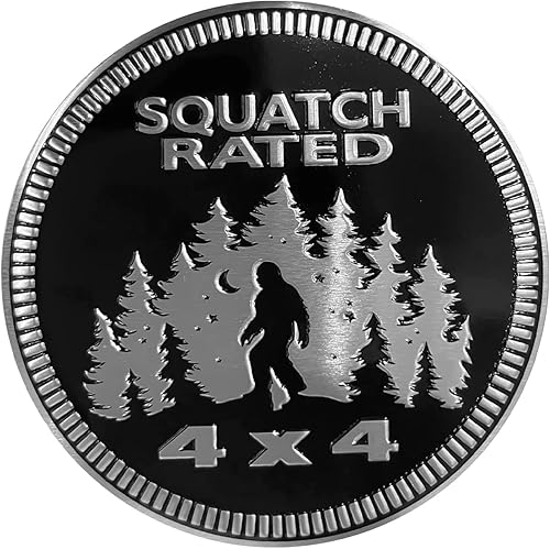Squatch - Emblema de automóvil con clasificación de insignia para automóvil, 4 x 4, insignia de metal para automóvil 3D, emblemas redondos,