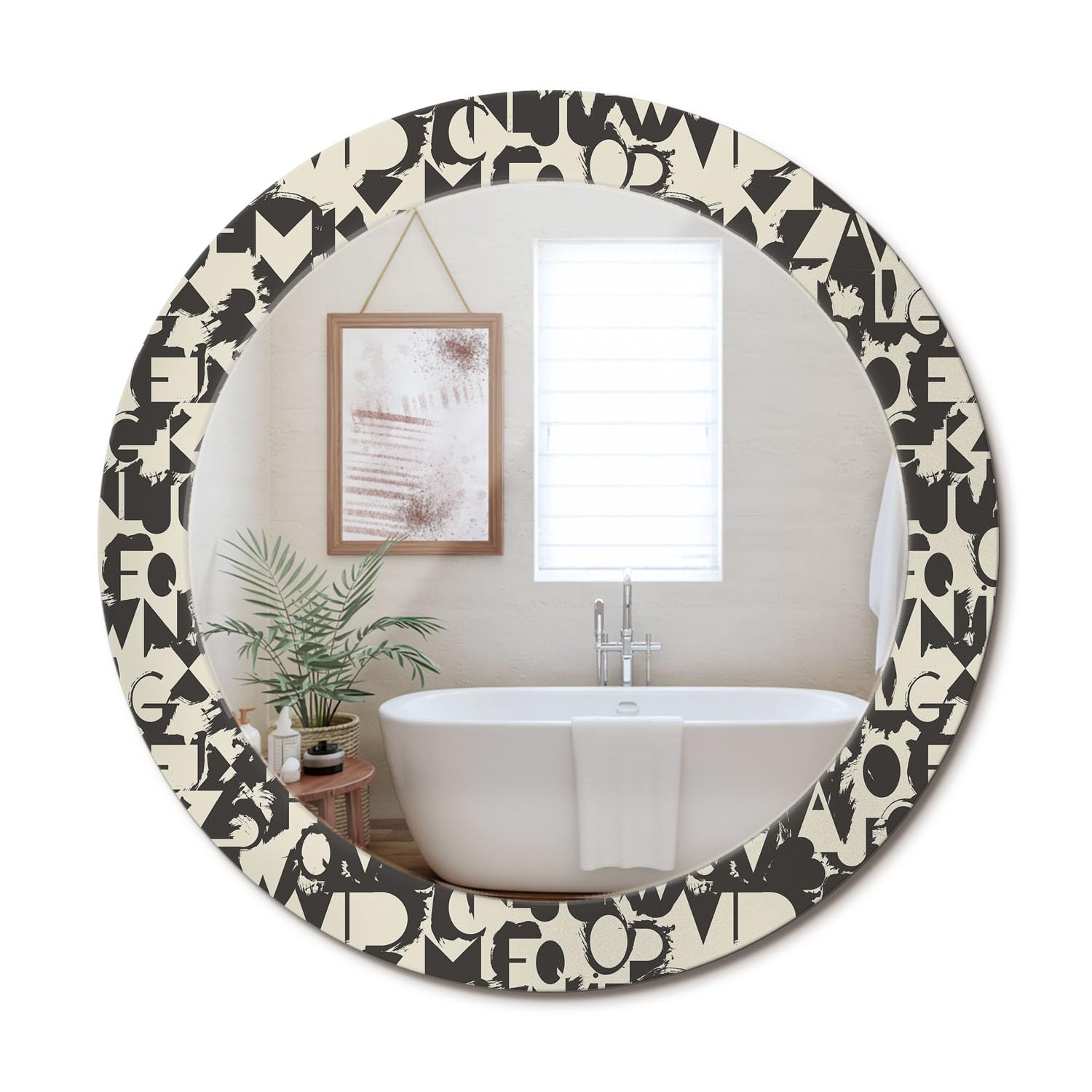 Miroir mural rond au motif graphique unique pour salon contemporain fi70