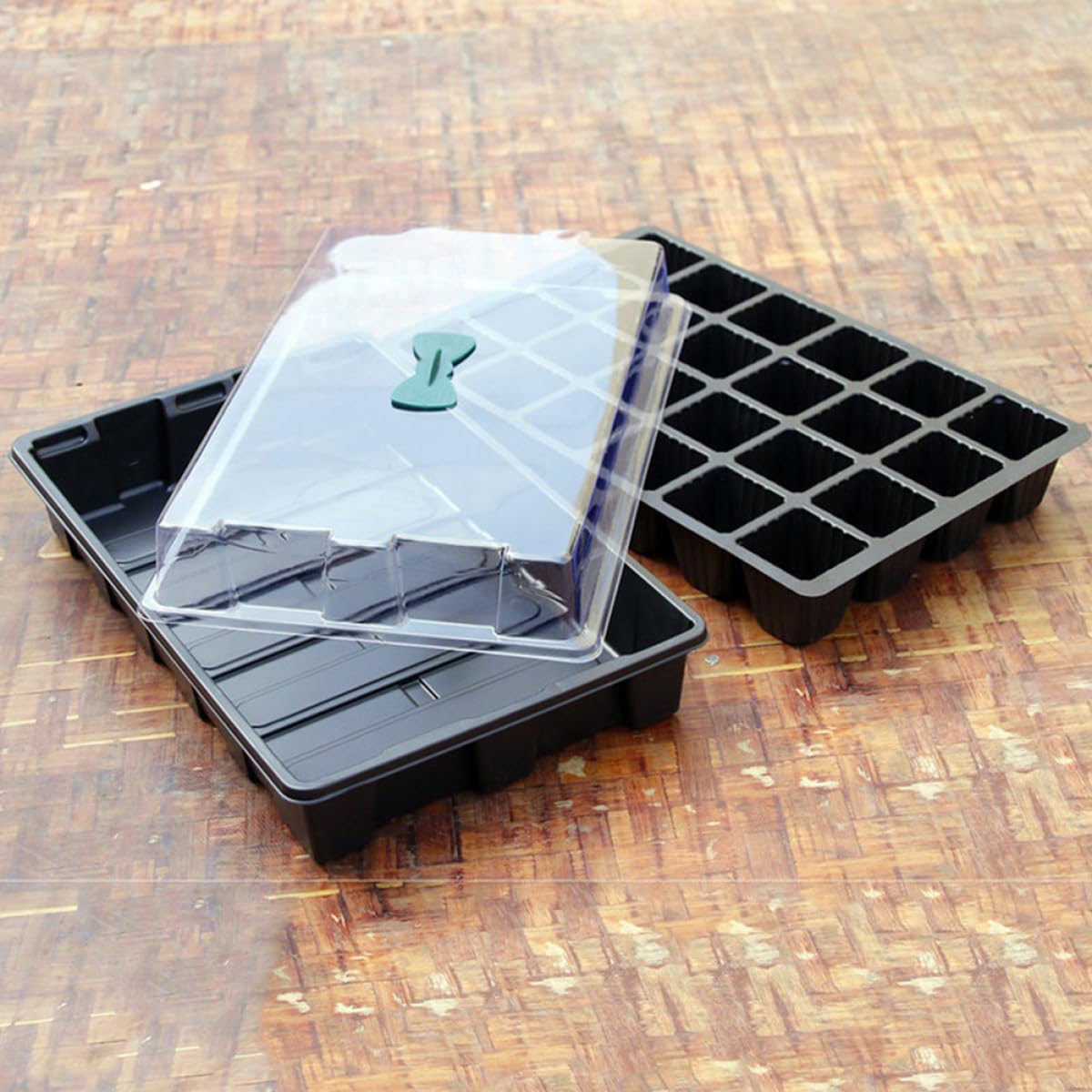 SHINEOFI Lot de 3 Sets de Sets de Plateaux de Germination en PVC Noir Couvercle Transparent, 24 Alvéoles pour Semis, Maintien de Chaleur et Humidité, pour Graines et Plantes