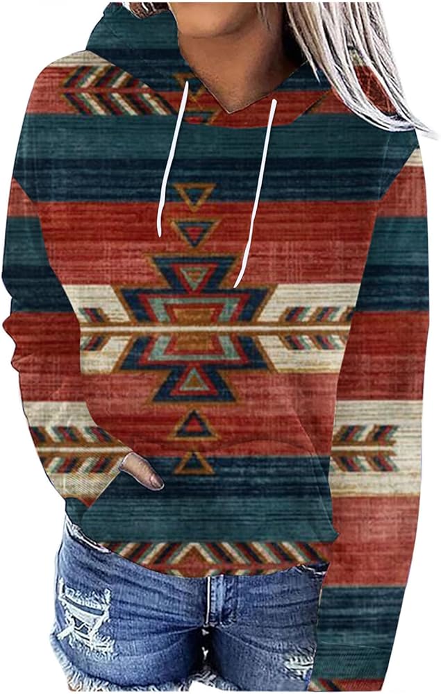 Women's Aztec Print Hoodie Western Style Long Sleeve Pullover