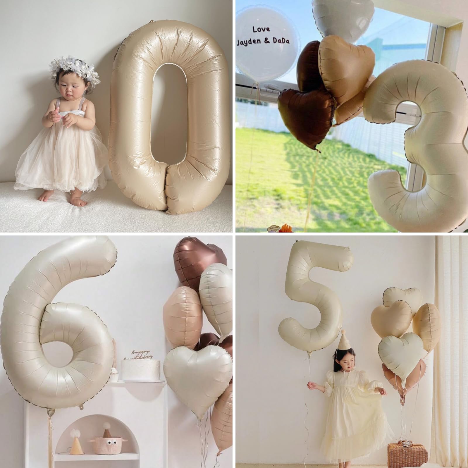 Luftballon 30. Geburtstag, 40 Zoll Beige Zahl 30 Luftballon, XXL Cremefarbene Nummer 30 Folienballon Braune Aprikosen Herzluftballons Neutraler Helium für Männer Frauen 30. Geburtstag Party Deko