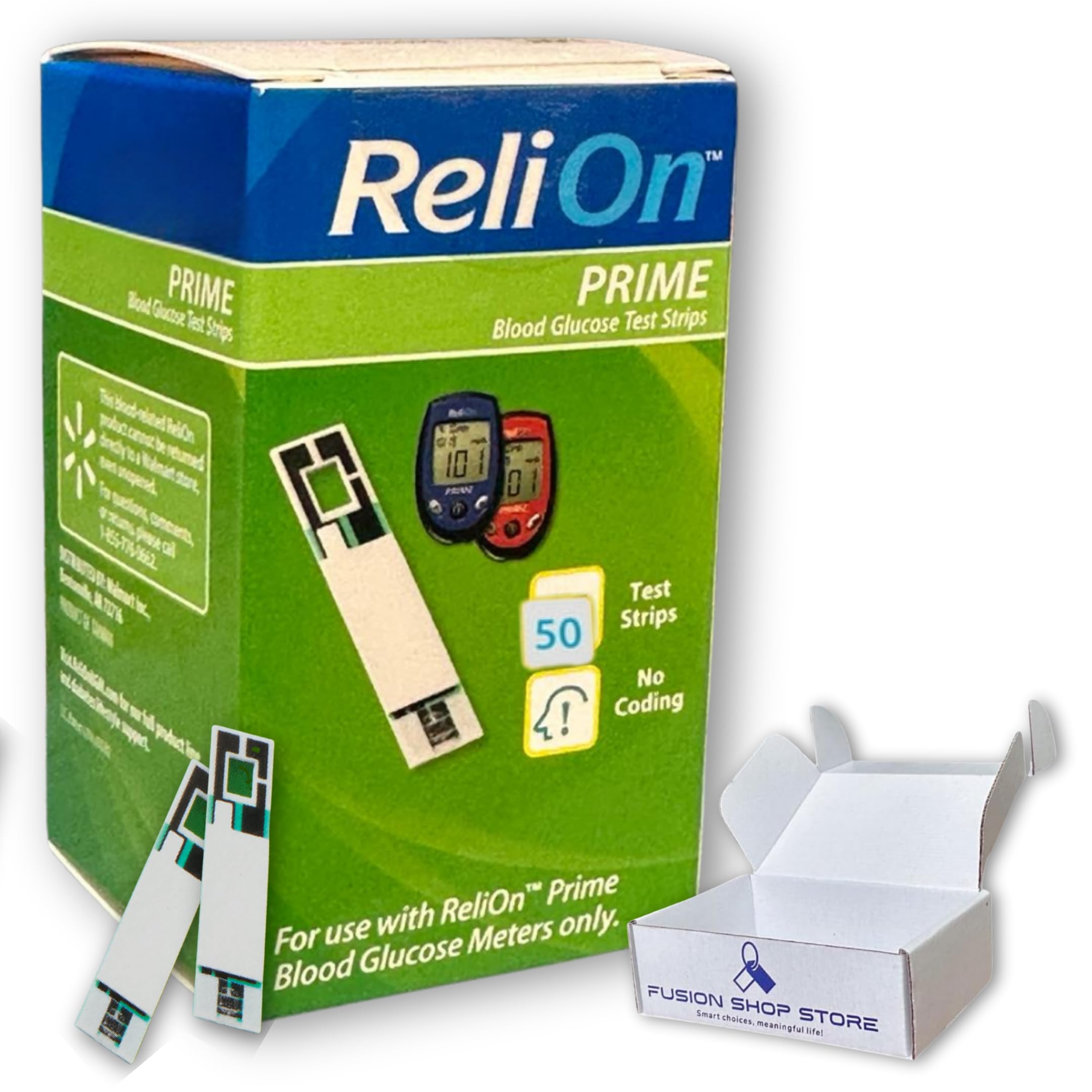 Prime Blood Glucose Test Strips- 50 Ct (Pack of 1) Reliable Blood Sugar Testing (Glucose Meter NOT Included), Boxed by Fusion Shop Store