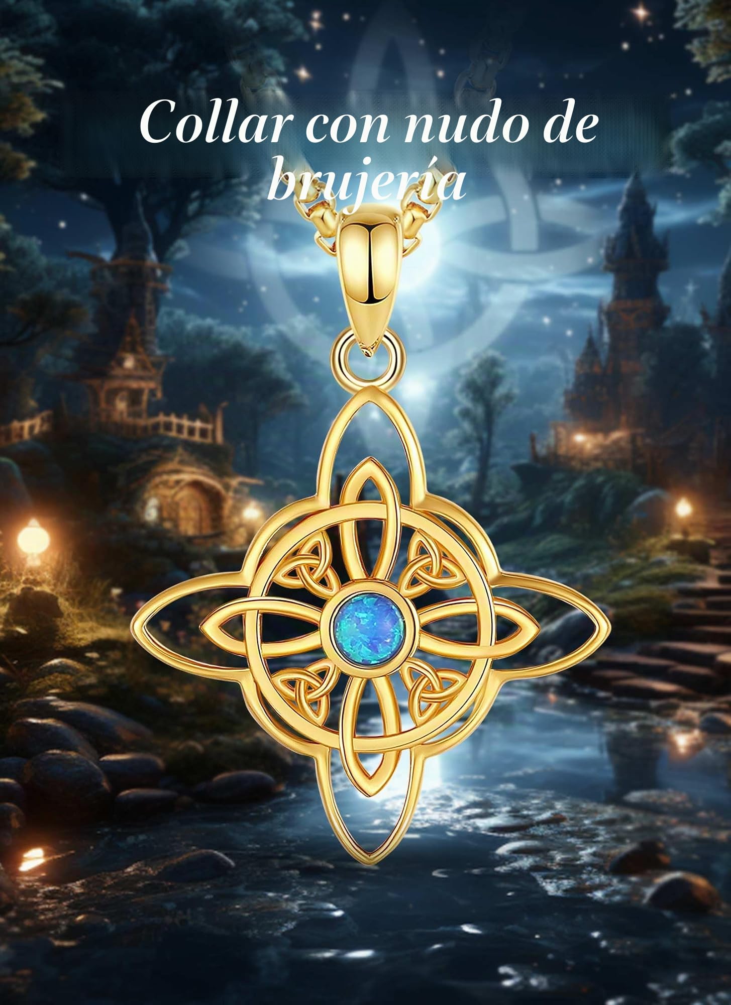 CELESTIA Nudo de Brujas, Collar Proteccion Colgante Nudo de Bruja Amuleto Plata de ley 925 Joyeria Brujeria Buena Suerte Regalo para Mujer