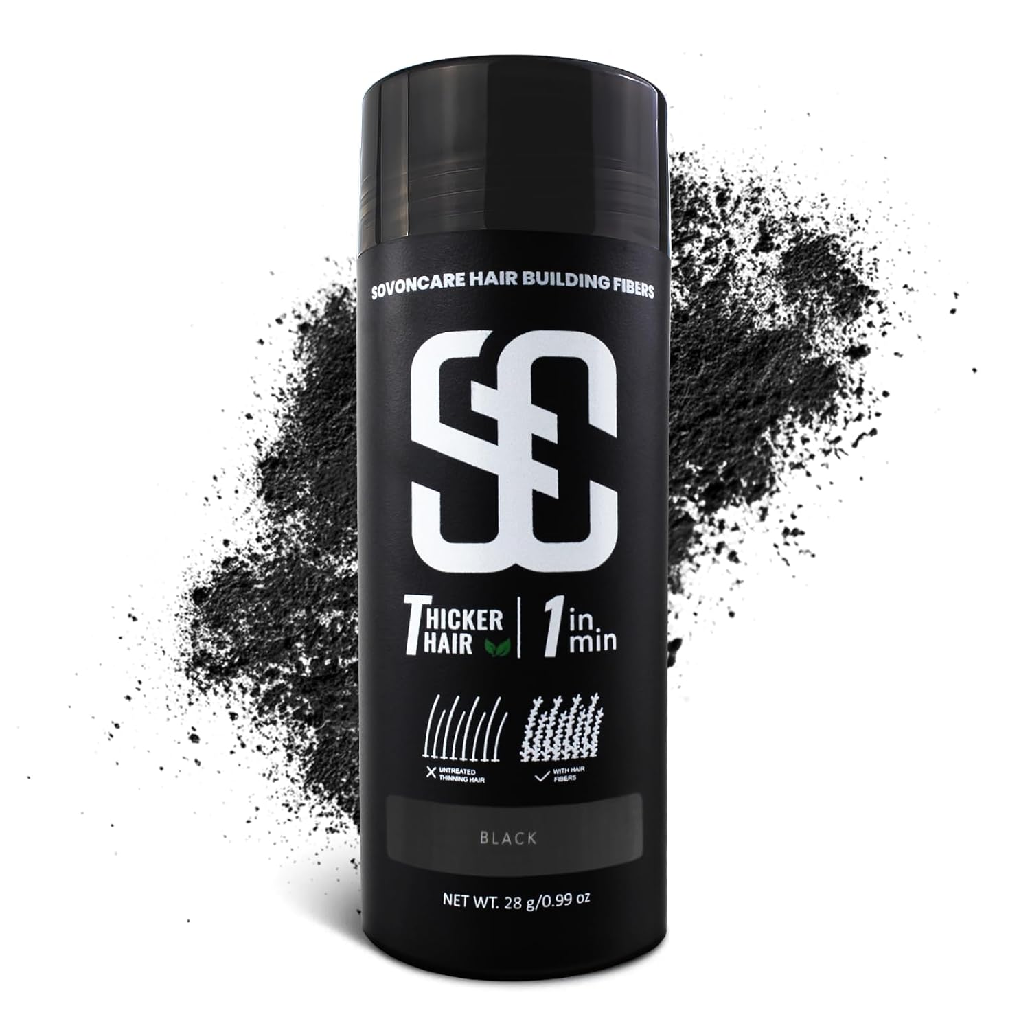 SOVONCARE Hair Fibers for Thinning Hair Black Hair Building Fibers for Bald Spots Undetectable Natural Conceals Hair Loss
