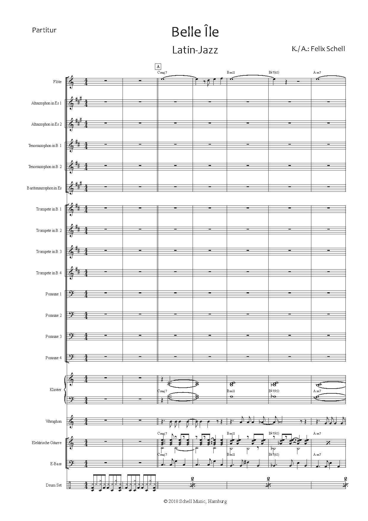 Belle Ile - Big Band Arrangement. Partitur und Stimmen: Latin Jazz for the Young Jazzband