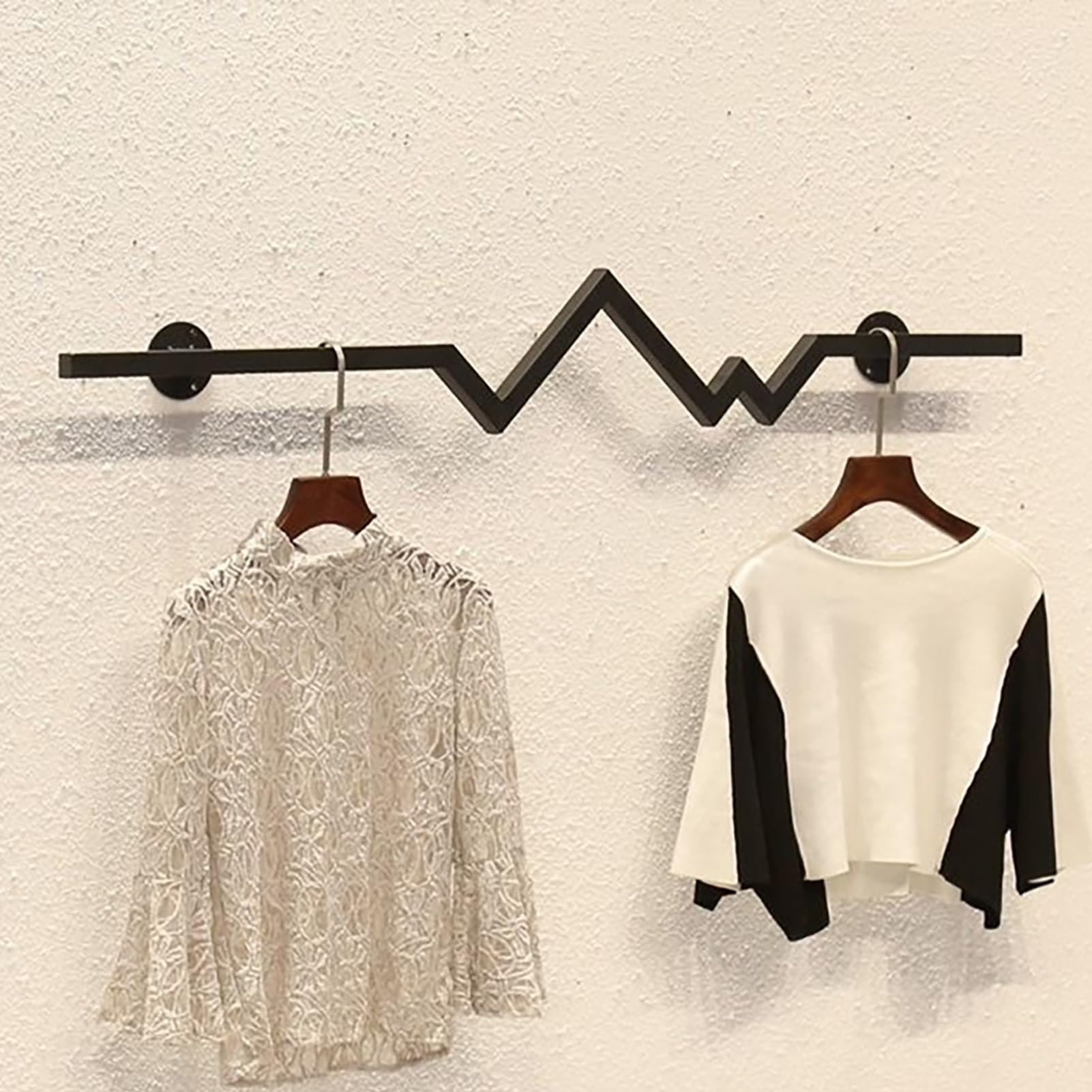 Barra Appendiabiti Appendiabiti da Parete a Forma di W, Asta Espositiva per Abiti dal Design Geometrico, Appendiabiti in Ferro per Negozi di Abbigliamento(Black,100cm(39 3/8"))