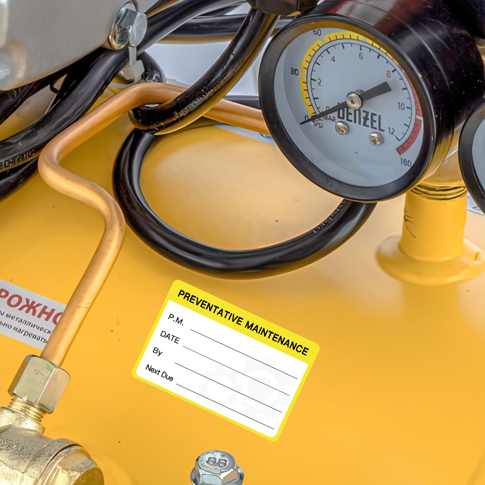 120 calcomanías de mantenimiento preventivo, etiquetas de servicio para equipos, calcomanías de mantenimiento autoadhesivas de 3 x 2 pulgadas (amarillo)