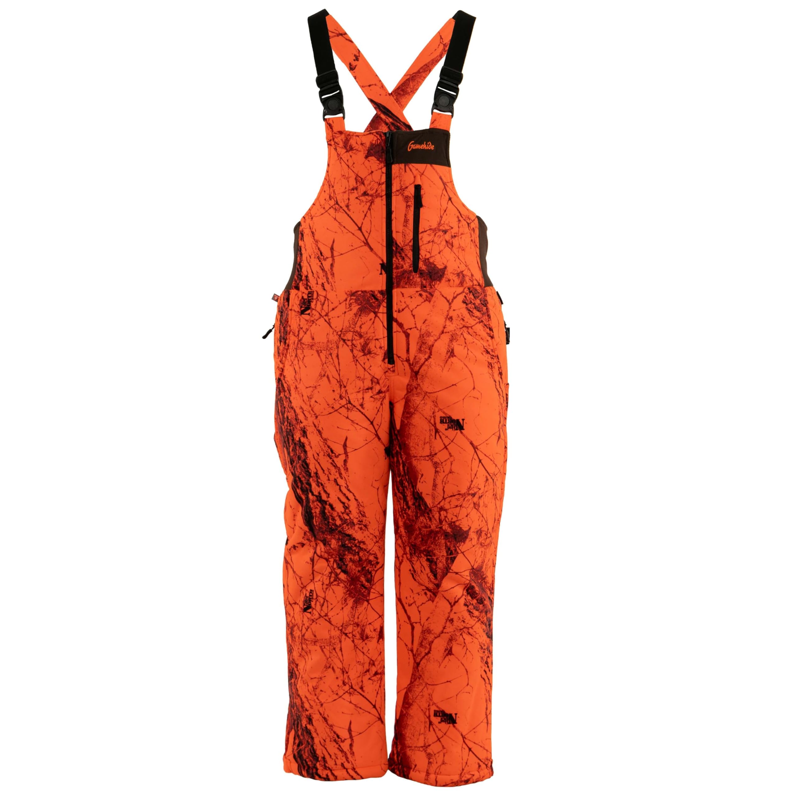 Gamehide Ember Edge Extreme Cold Weather Water And Wind Resistant Primaloft Insulated Quiet Fleece BiB (Naked North Blaze Orange Camo, X-Large)