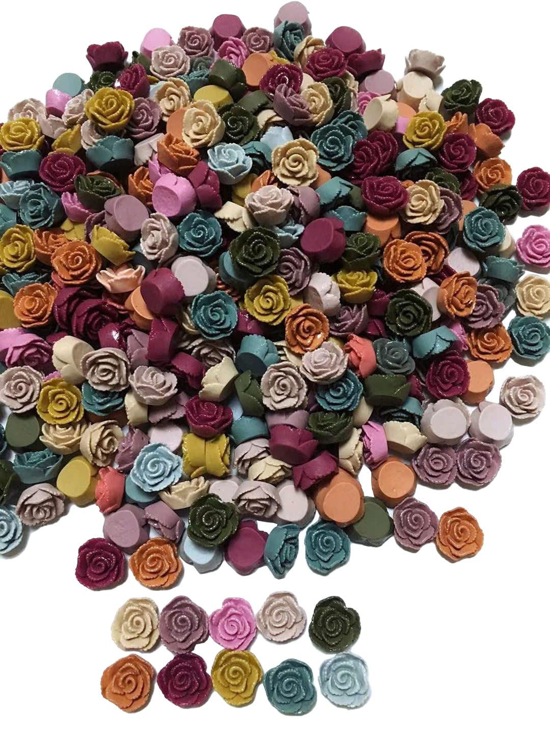 MSCFTFB 60pcs 0.6inch DIY Mixed Resin Roses Flower FlatBacks Cabochons Embellishments for Hair Accessories Phone Case Scrapbooking Decorations