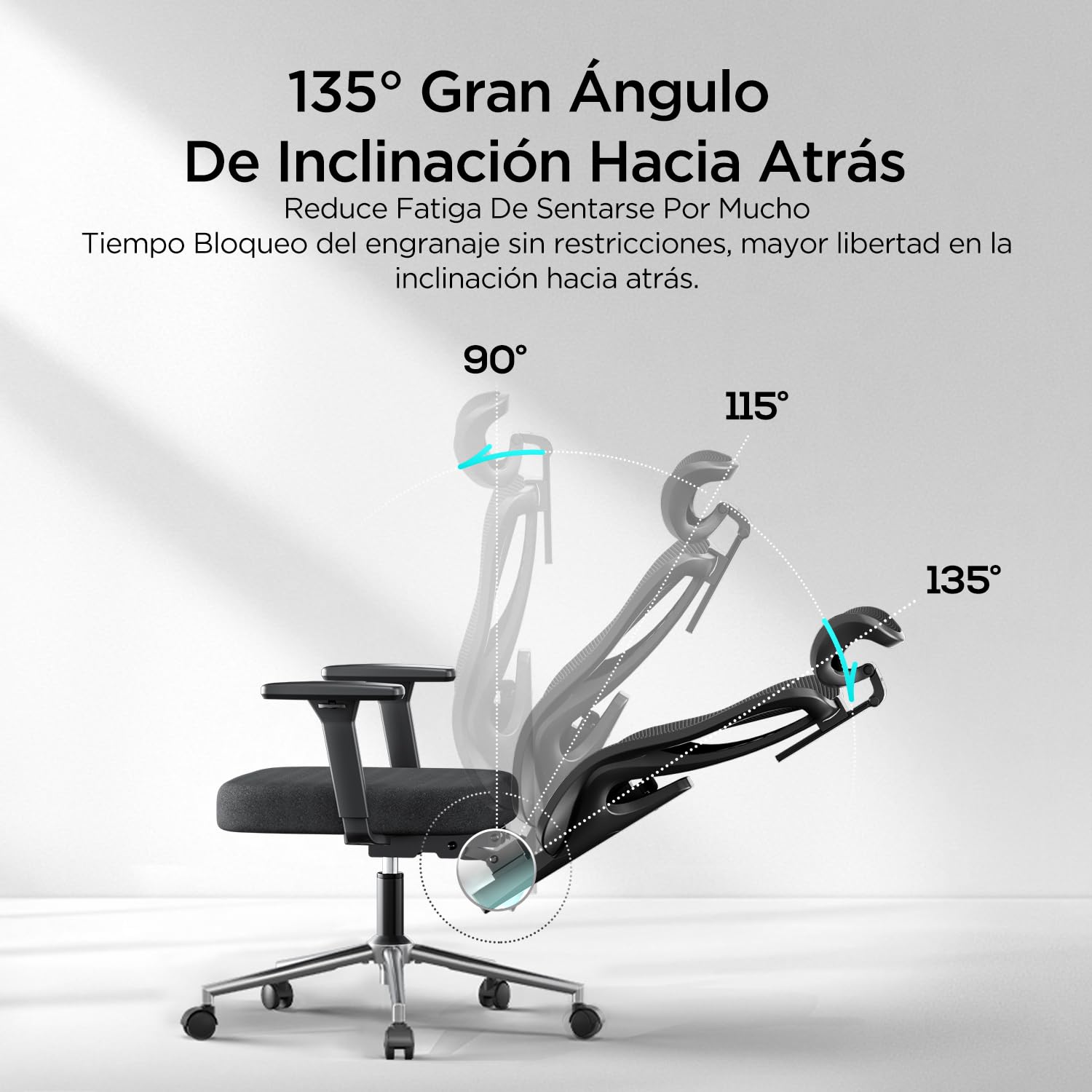 Hbada P3 Silla Ergonomica Escritorio, Silla Oficina Soporte Lumbar, Silla de Ordenador reclinable de ángulo Grande, Respaldo de Malla elástica, Negra