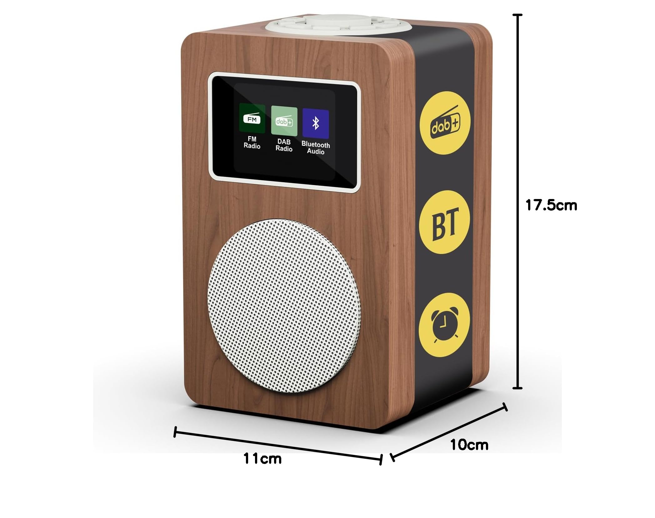 MD4 Radio Dab,Radio Digital Dab Plus,con Altavoz Bluetooth,Radios FM de Cocina de Red y Batería,Pantalla a Color,40 Presintonías,Alarma,Puerto para Auriculares,Caja de Madera-Acabado Nogal