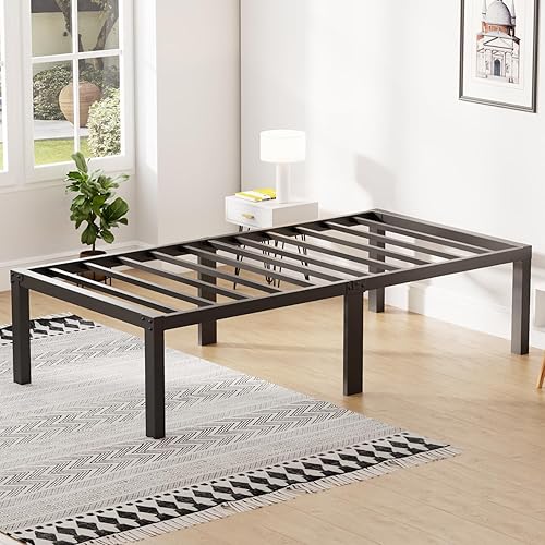 Base de cama con plataforma de metal base de colchón de 18 pulgadas de alto no necesita somier listones de acero resistente sin ruido fácil montaje