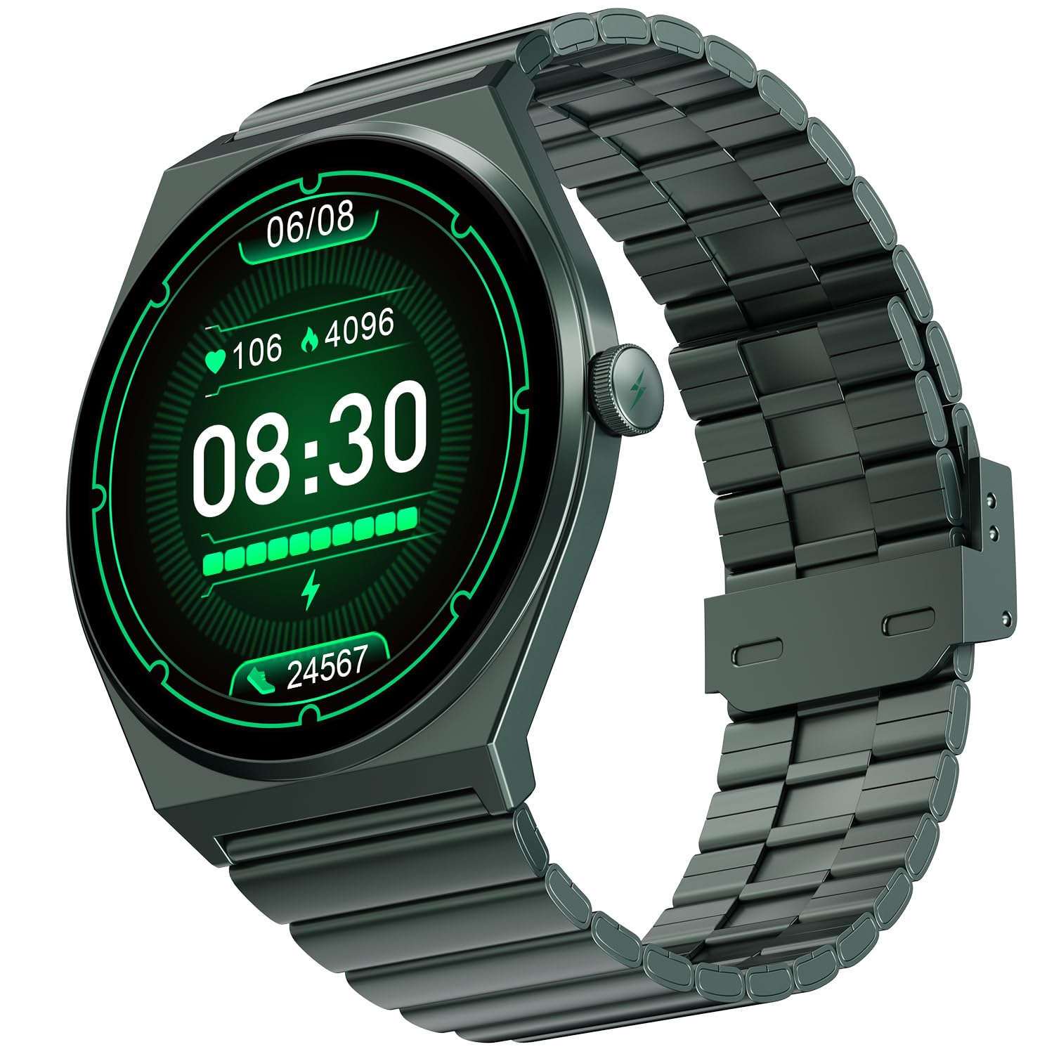 Fire-Boltt Phoenix Nova Smartwatch 1.43” Slim Super AMOLED Display, 466x466 Pixel Always-On Display, Bluetooth Calling, Health Tracker for Men & Women Olive Rush