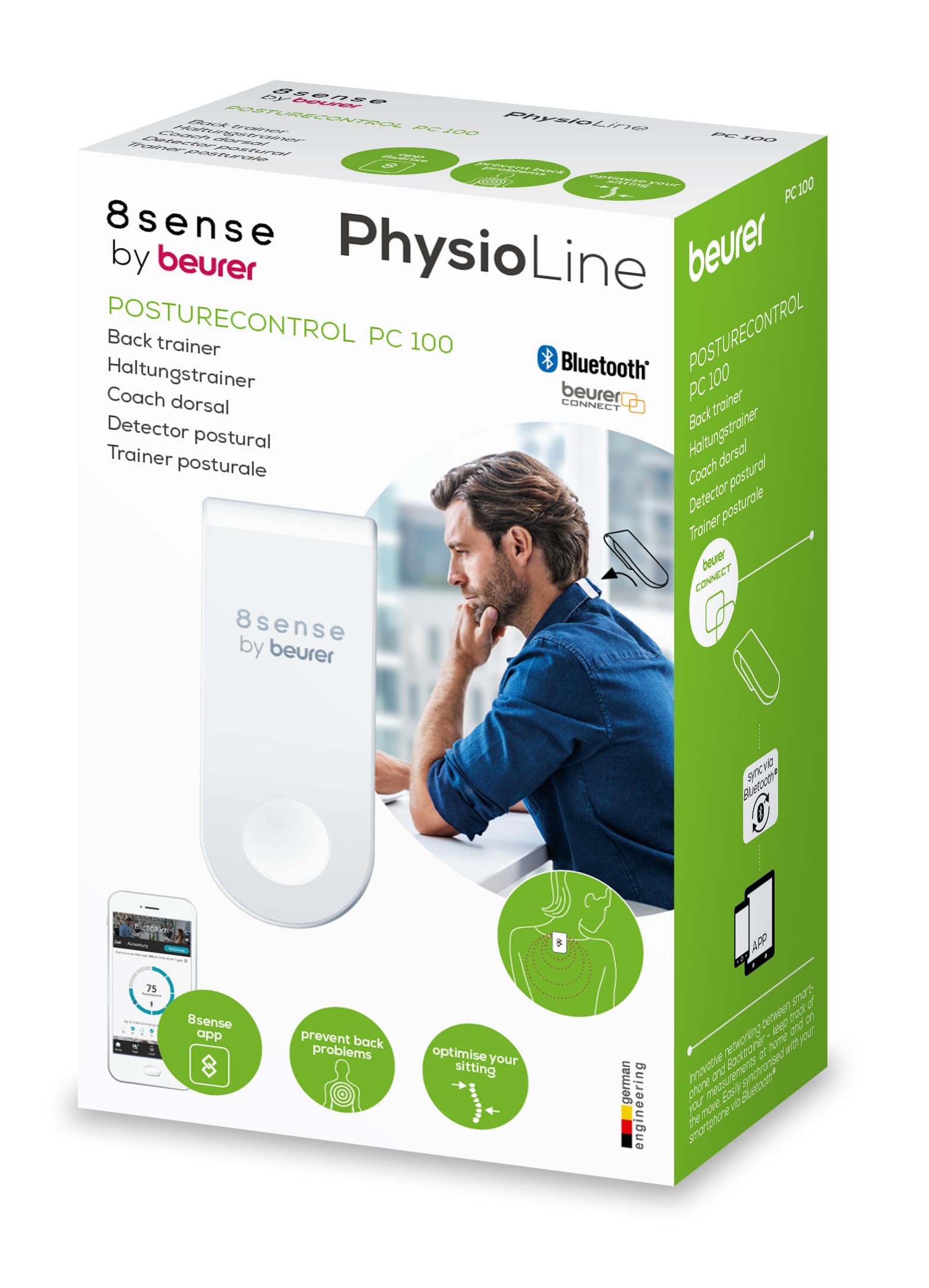 8sense by Beurer trener postawy zapobiegający problemom z kręgosłupem, do aktywnego i dynamicznego siedzenia, korekta postawy pleców z aplikacją, PC 100 Posture Control