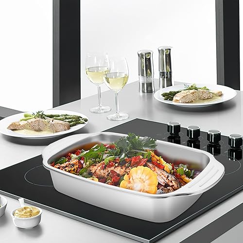 Miniatura 3 de Kichvoe Sartén rectangular de acero inoxidable con asa, bandeja de horno resistente, bandeja para hornear pasta, bandeja de galletas, bandeja para