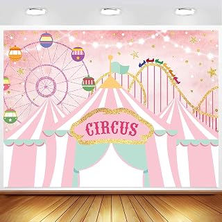 Withu Pink Circus Tent Backdrop Gold Stars Amusement Park Carnival Carousel Kids Boy Girl 1st First One Birthday Newborn Baby Shower Party Photoshoot Background Curtain Banner 6x4ft