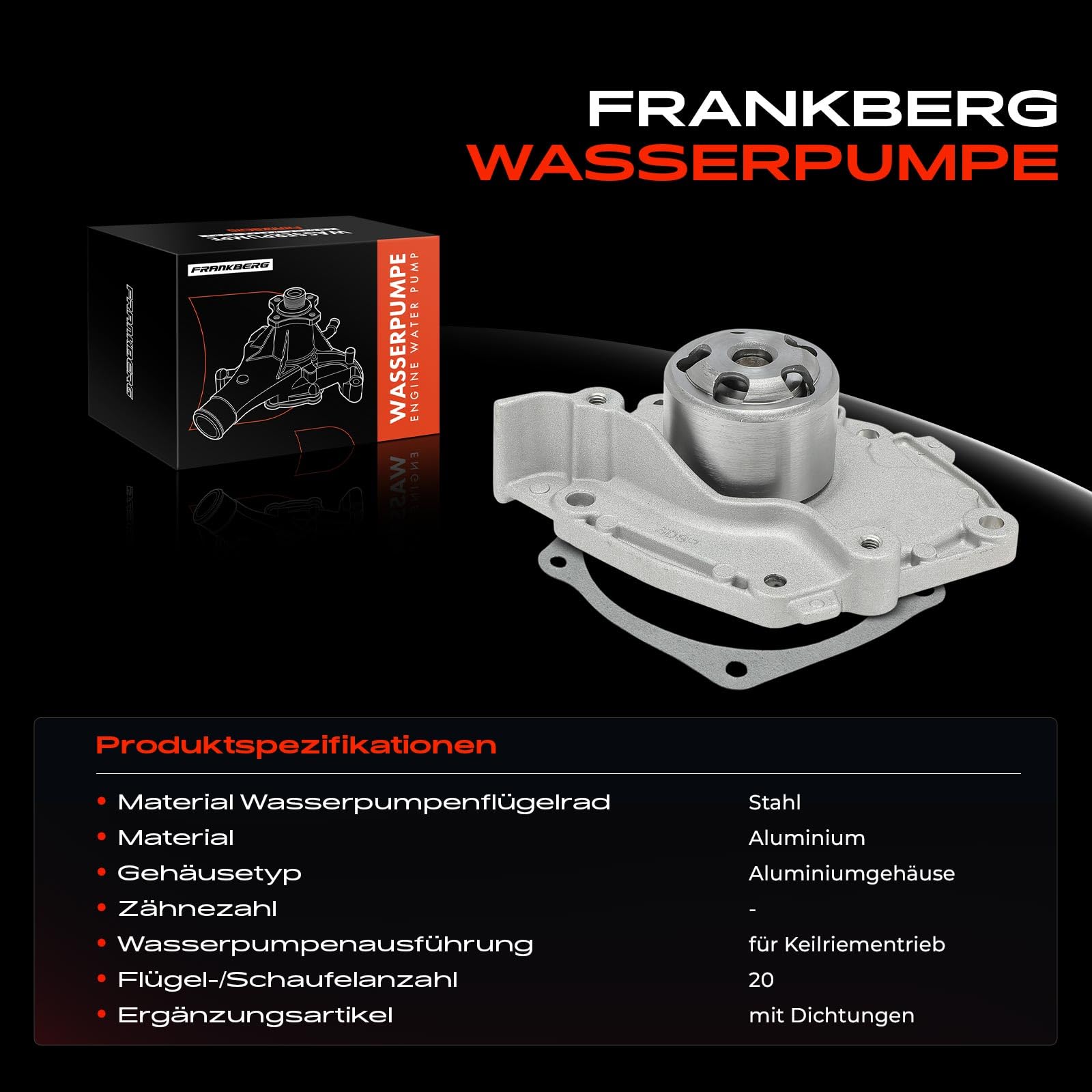 Frankberg Pompa dell'acqua di raffreddamento con guarnizione 7701478846 | Compatibile con: Scénic III JZ0/1, Grand Vitara II JT TD TE, M.e.g.a.n.e III Grandtour KZ0/1