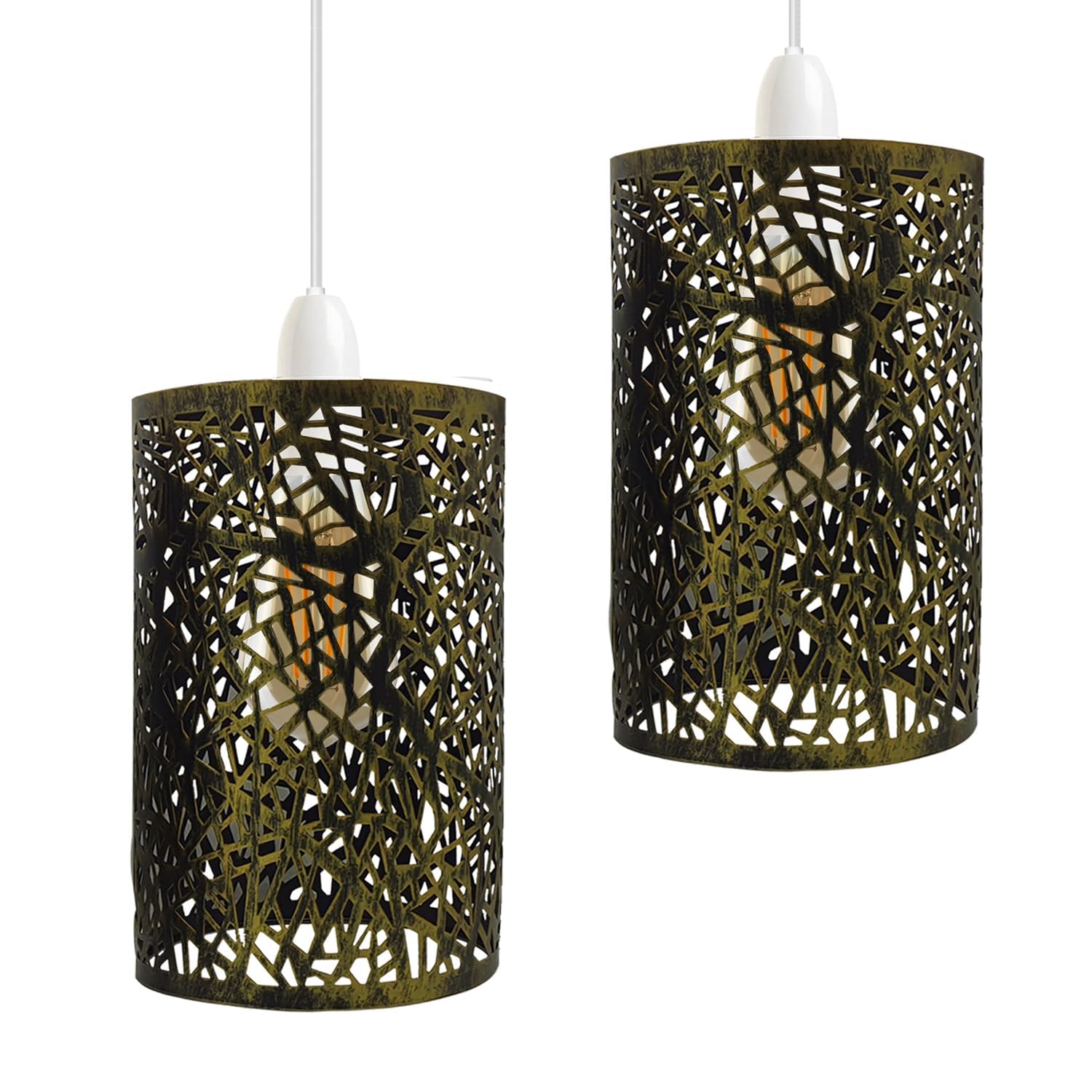LEDSone 2 x Retro Metal Lamp Shades Living Room Ceiling Light Barn Shaped 30cm Easy fit Lampshades only for Pendant Lamp for Kitchen Living Room Style 2 Brushed Brass Pack 1