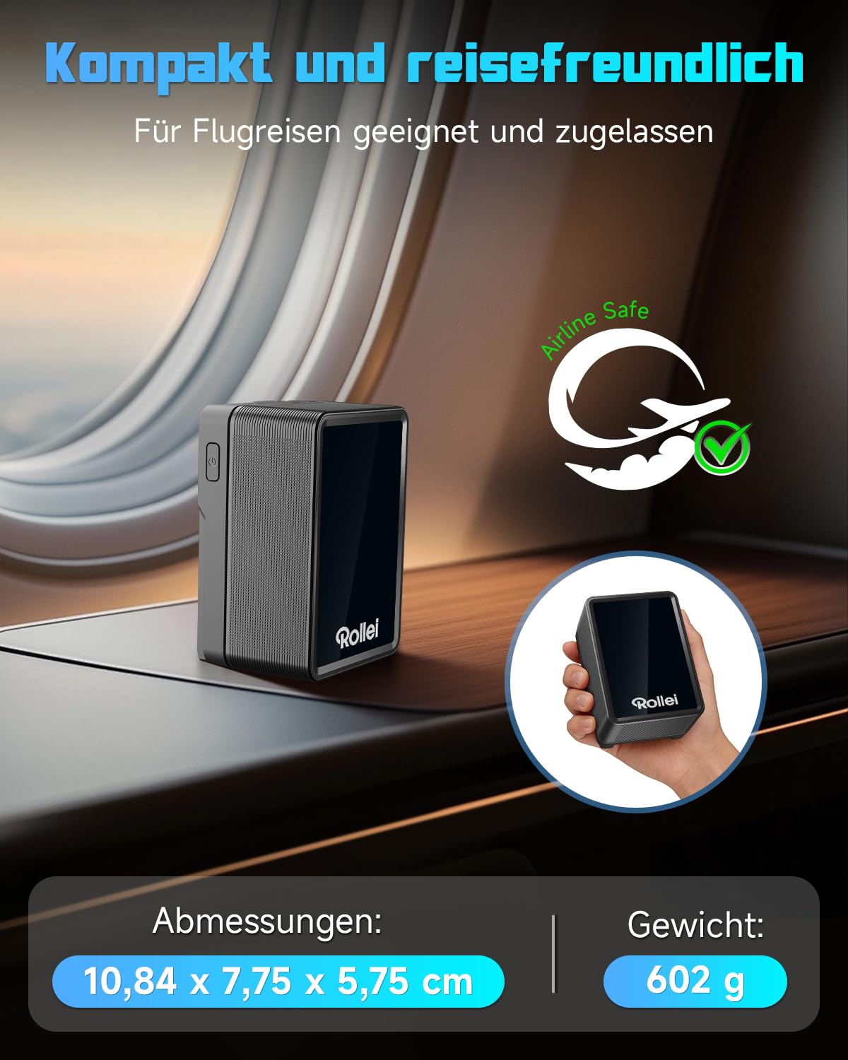 Rollei V-Mount Akku 99Wh V2 Pro 6400mAh/14.4V PD 100W USB-C Schnellladung | VLock Batterie mit Display & LED Licht Vmount Battery mit 2 USB-C/D-Tap/BP/USB-A/DC Anschlüsse für Camcorder Kamera